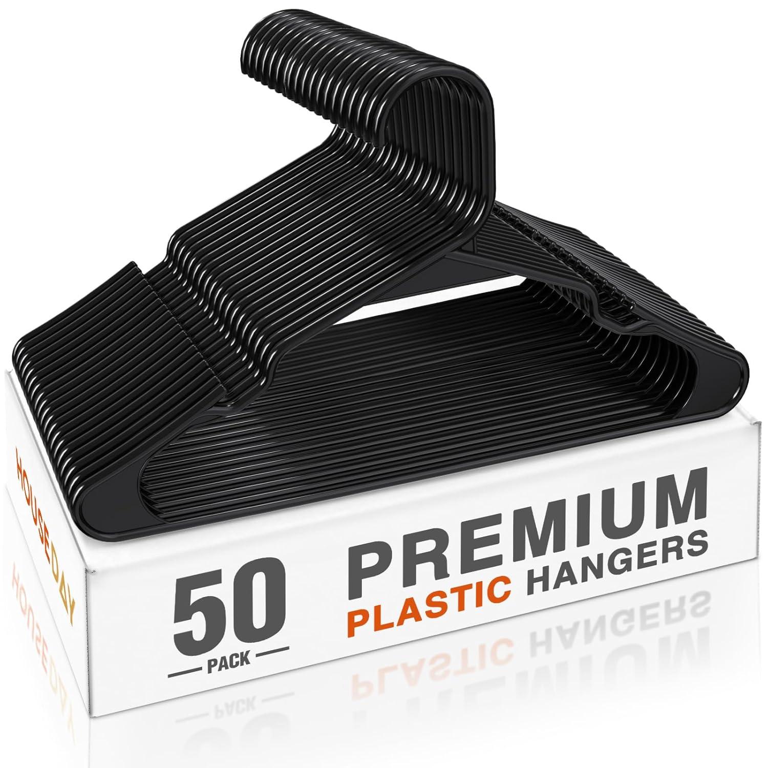 Lux Decor Collection Plastic Hangers Pack of 50, Non-Slip Coat and Shirt Hangers - Black