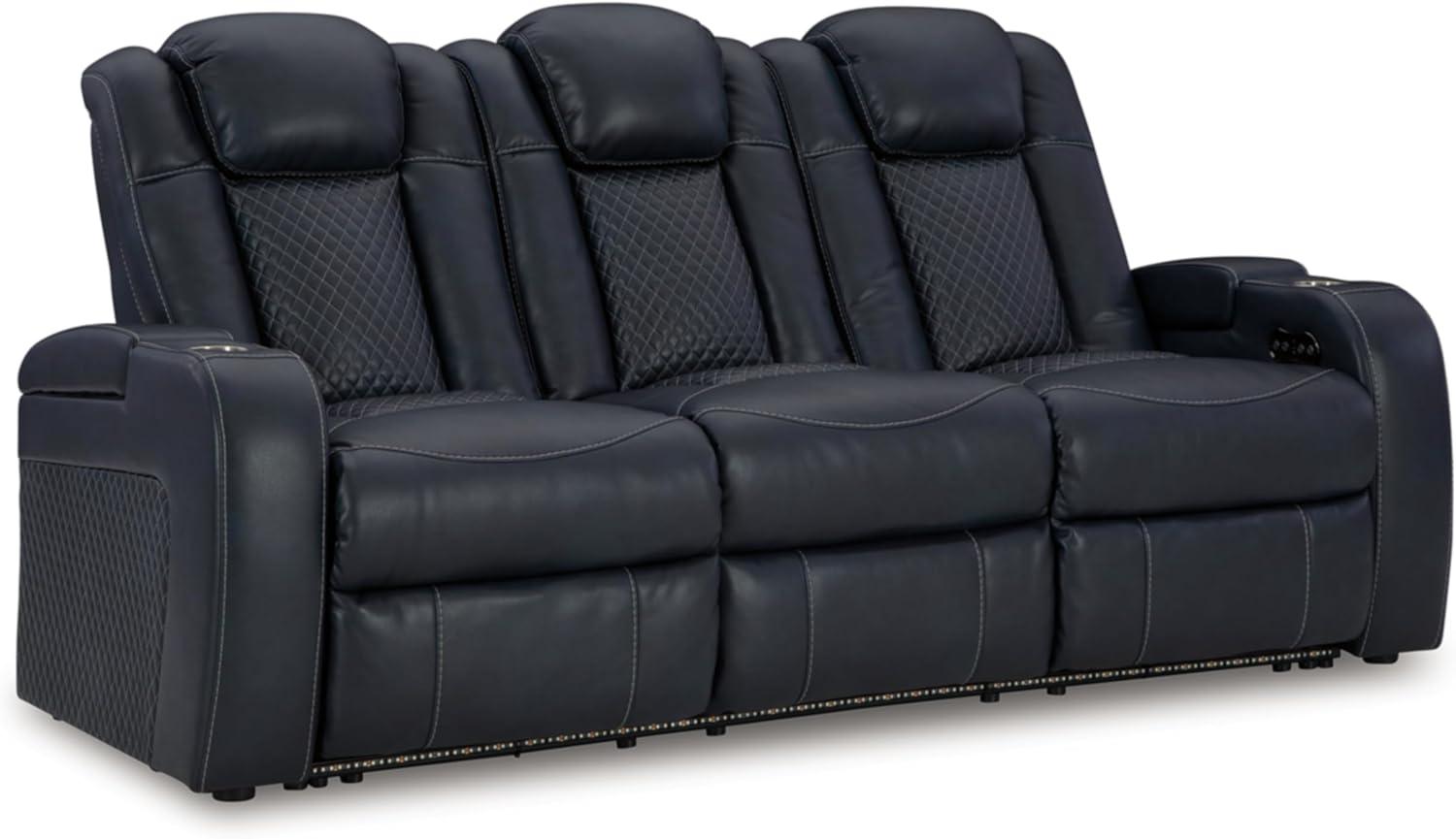 Black Faux Leather Power Reclining Sofa with Cup Holders