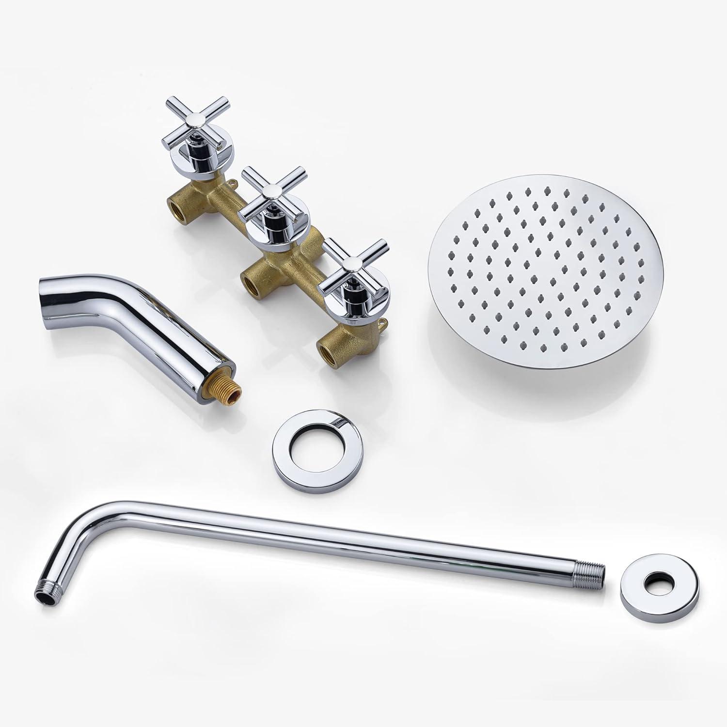 3 Handle Tub and Shower Fixtures with with Rough-in Valve, Chrome