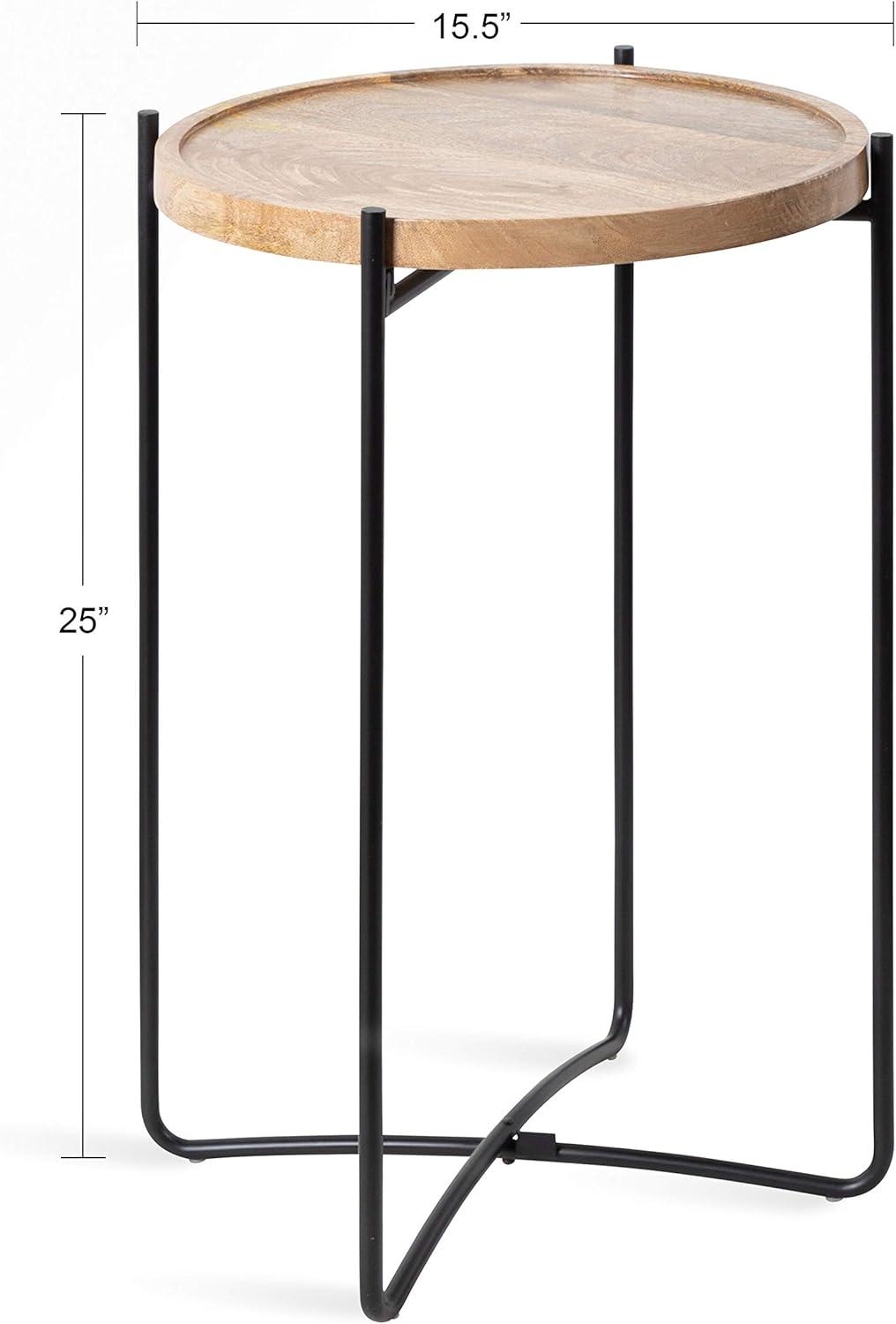 Kate and Laurel Vale Round Metal Side Table, 16x16x25, Natural and Black