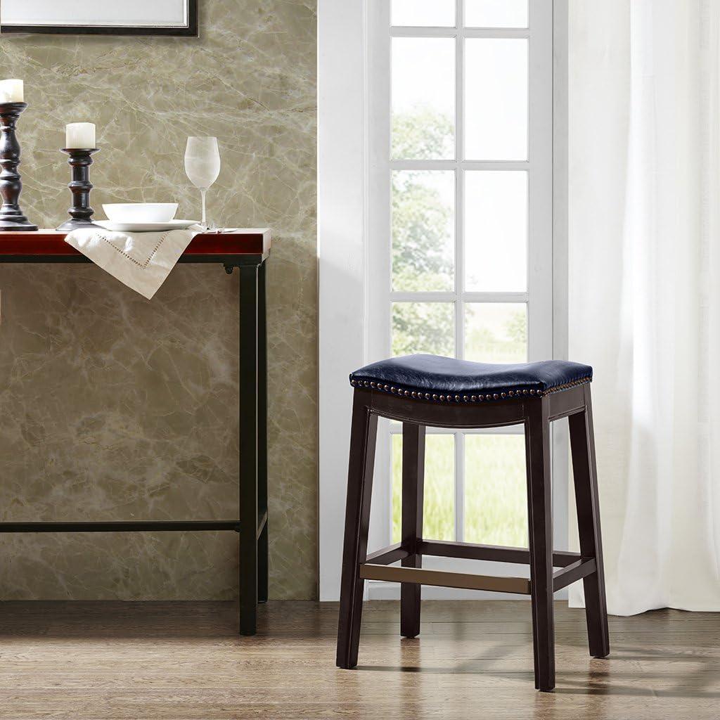 Westley Saddle Counter Height Barstool Navy: Madison Park, Upholstered, Wood Legs, 20" Wide