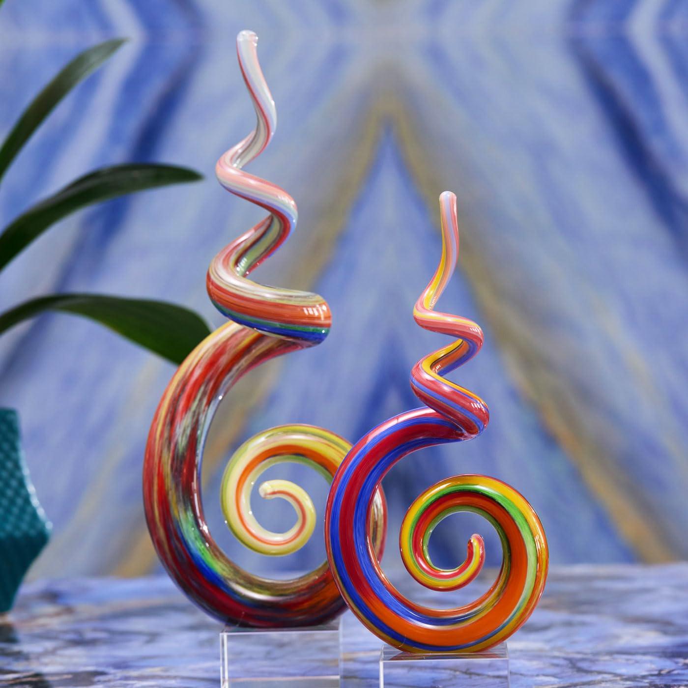 Luxury Lane Hand Blown Abstract Rainbow Swirl Sommerso Art Glass Sculpture Multicolored 9.5"H