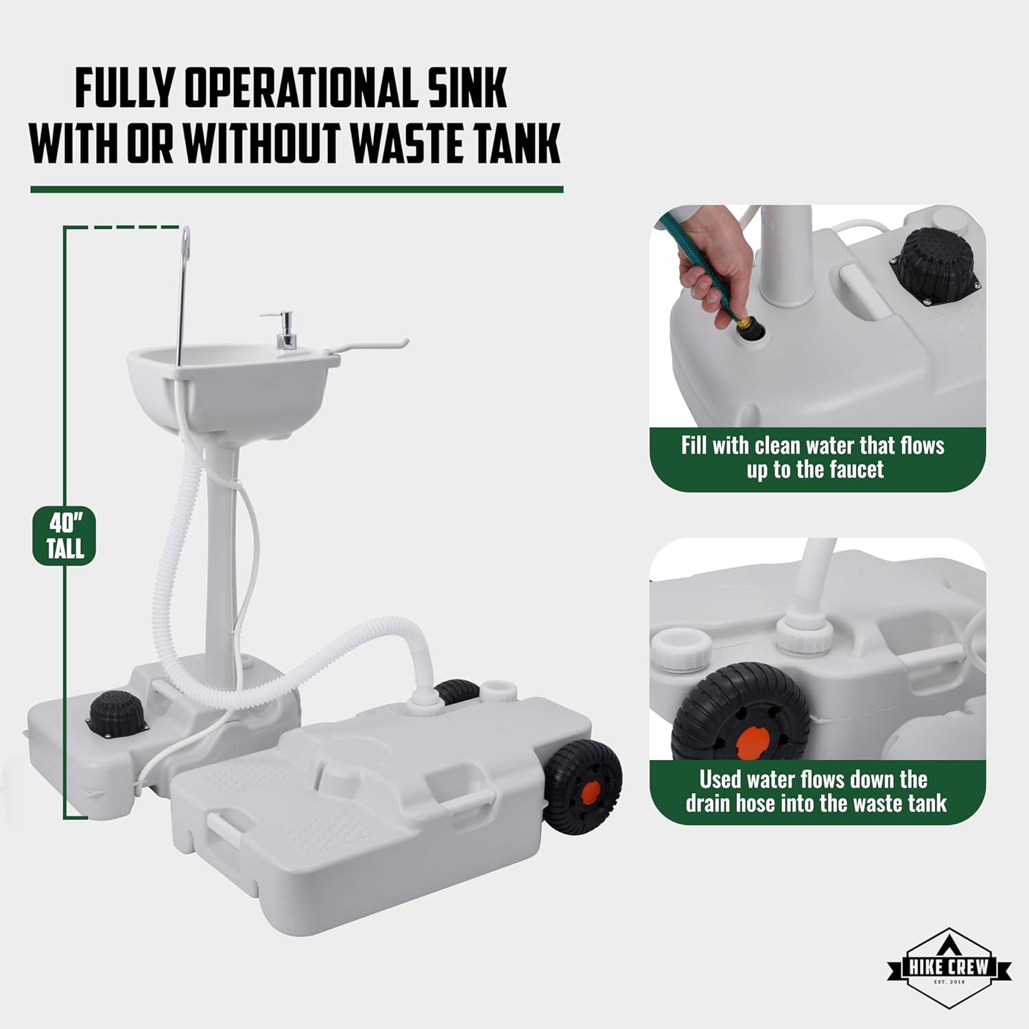 Hike Crew Portable Sink & Waste Tank, Portable Hand Washing Station W/4.5 Gal Capacity & 8 Gal Tank