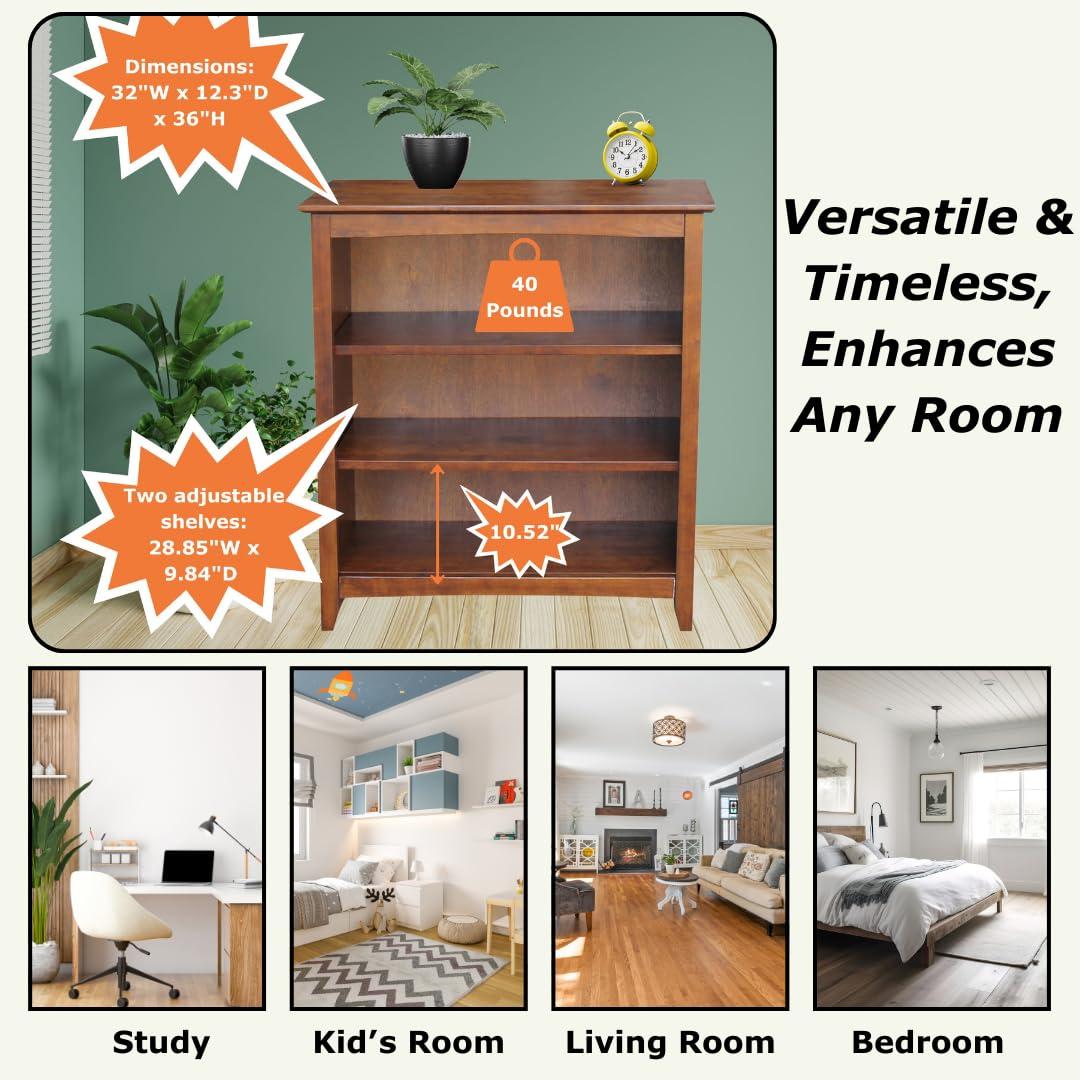 72" Shaker Bookshelf Espresso - International Concepts: Solid Parawood, 6 Fixed Shelves