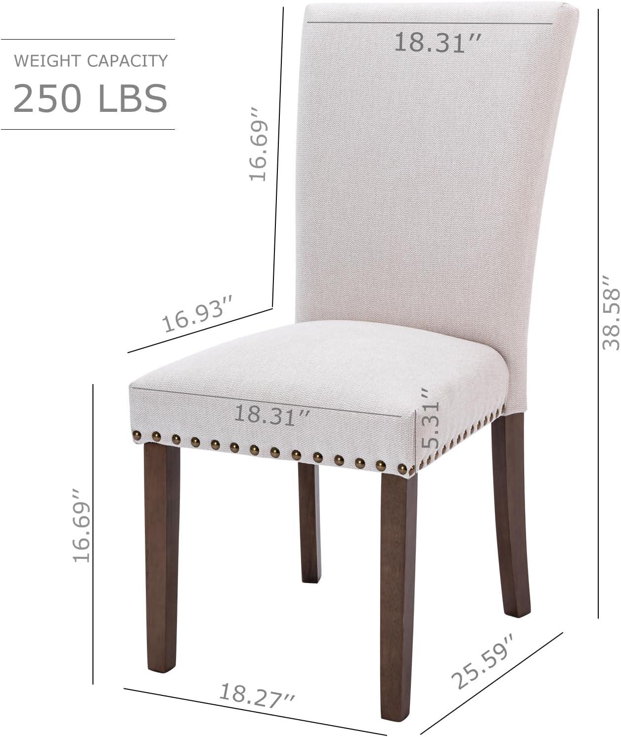 Set of 6 Upholstered Dining Chairs, with Nailhead Trim, Padded Seat, Fabric Parsons Dining Chairs for Dining Room, Beige