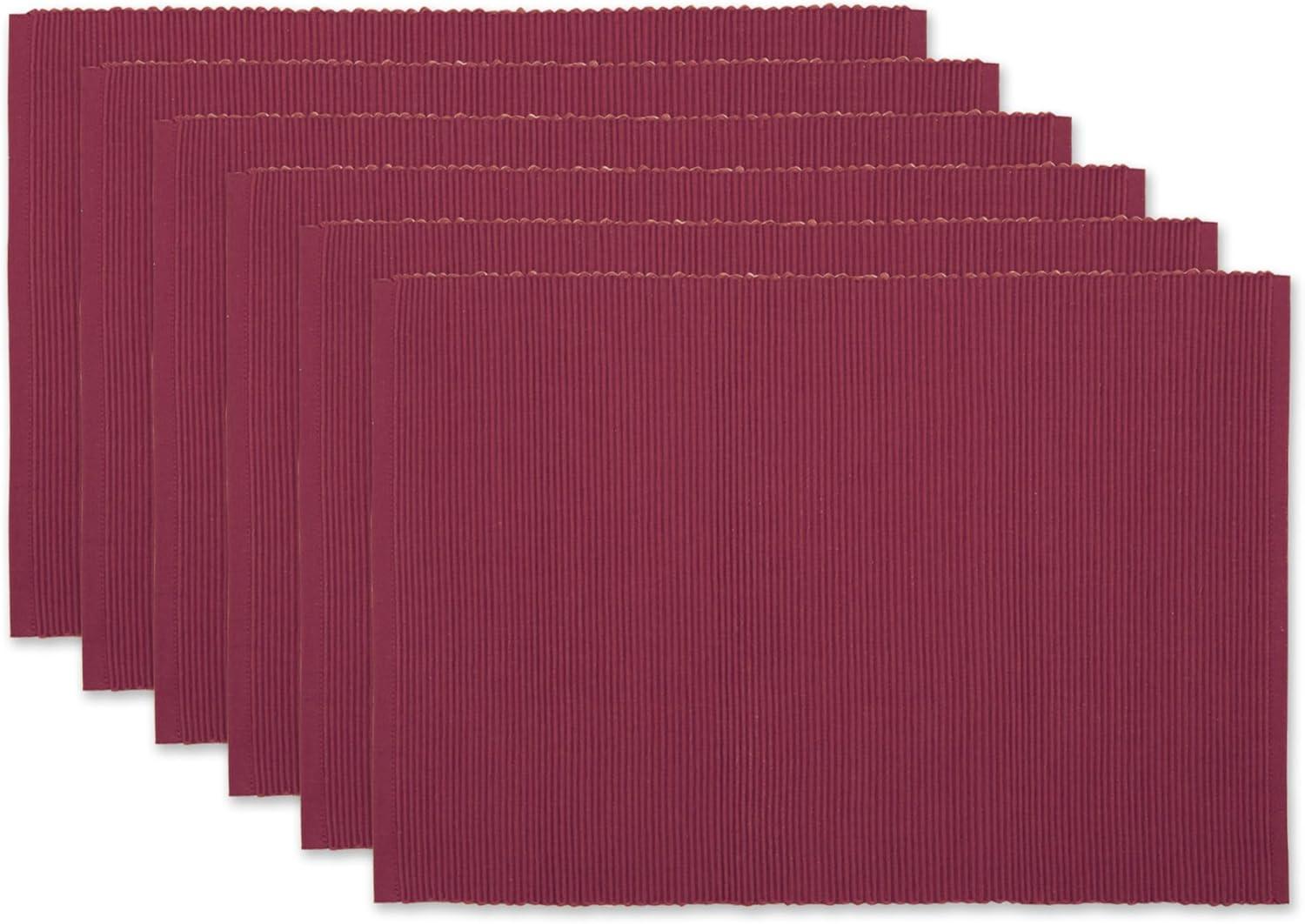 DII Ribbed Solid Placemat Set 6 Piece, Barn Red, 13x19"