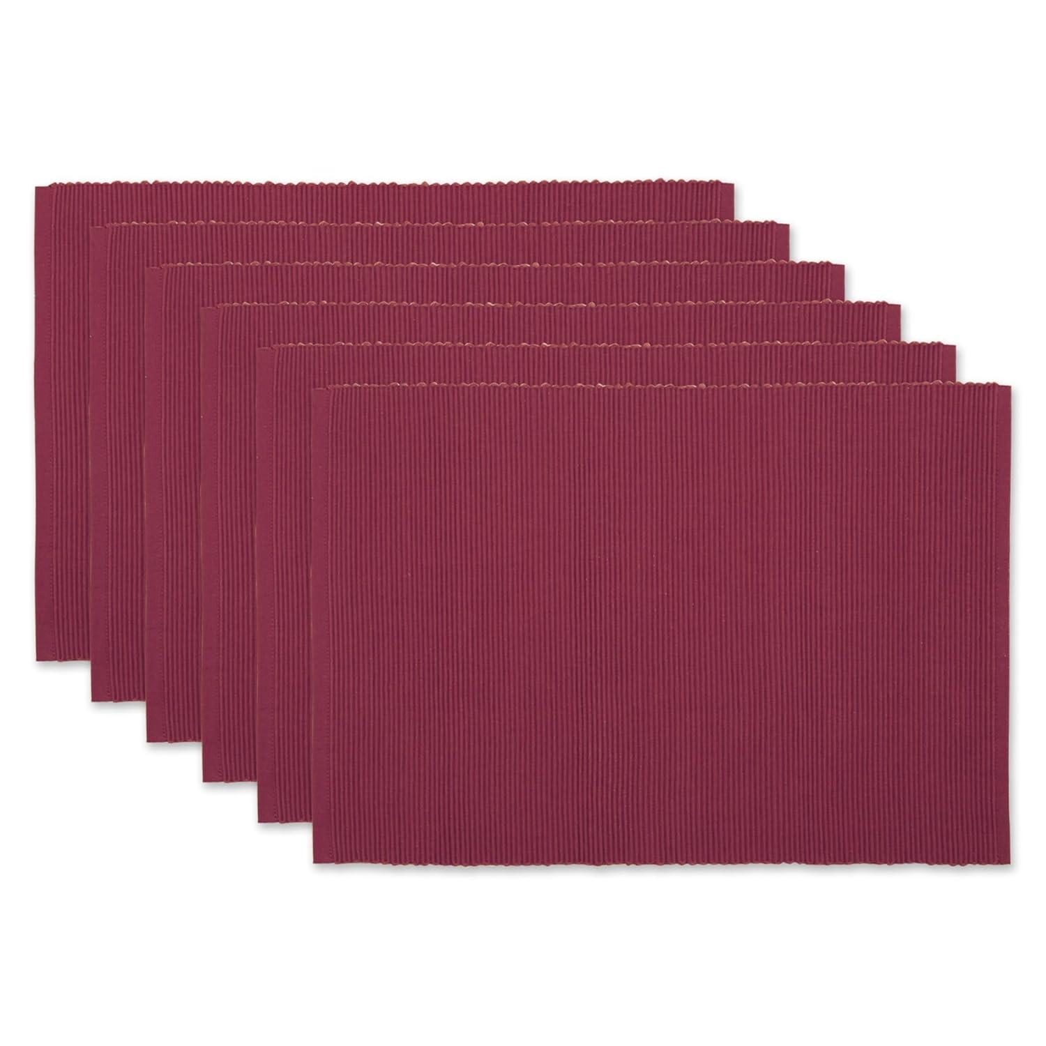 DII Ribbed Solid Placemat Set 6 Piece, Barn Red, 13x19"