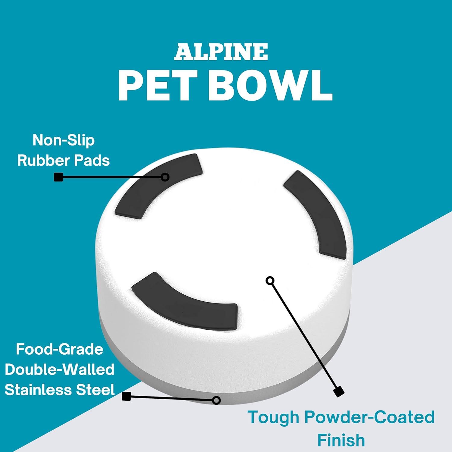 ALPINE Set of 2 Stainless Steel Dog Bowls, Non Slip, Metal Pet Bowl for Food and Water, Double Walled Insulated, Rustproof, Dishwasher Safe (32 oz, Black)