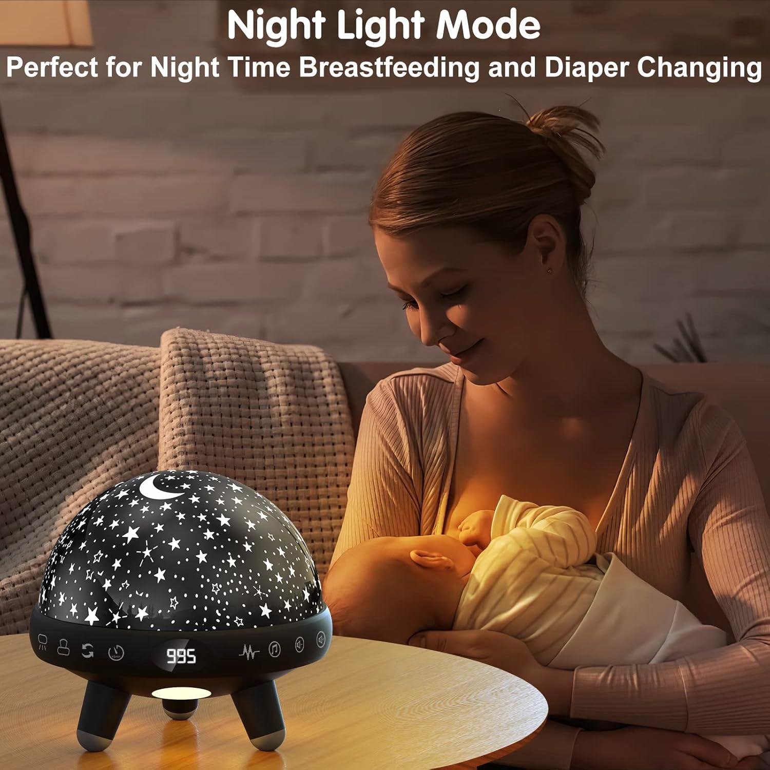 Night Light for Kids Girls Boys Star Projector White Noise Sound Machine Baby Sleep Soother Nursery Bedroom Children Bedside Lamp with Music Adapter Timer Remote Control