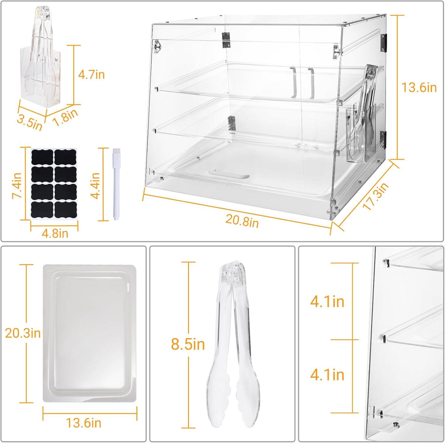 Clear Acrylic 3-Tray Countertop Bakery Display Case with Serving Tong