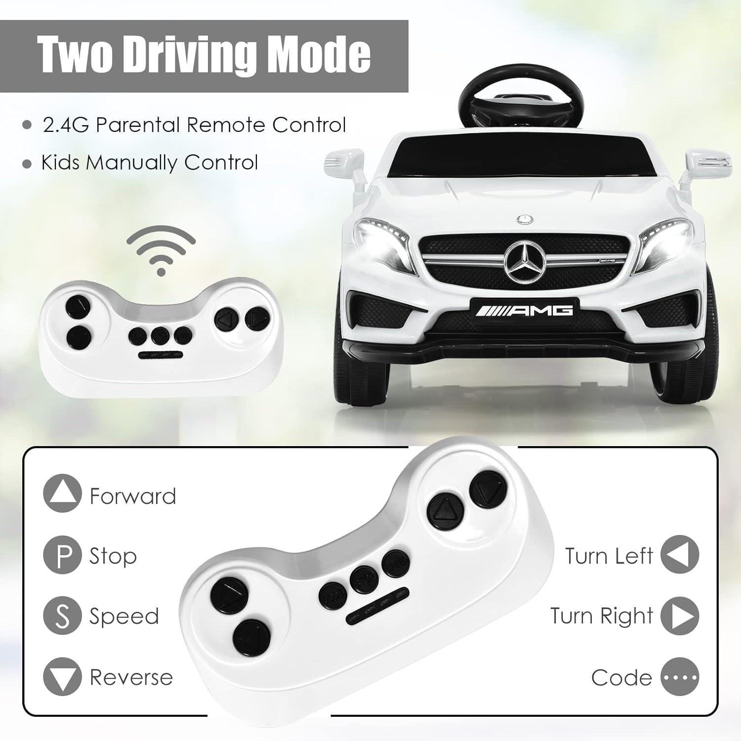 OLAKIDS 12V Electric Kids Ride On Car, Licensed Mercedes Benz GLA45 Toy Car with Remote Control, MP3 Plug, USB, 2 Speeds, LED Lights, Battery Powered Toy Vehicle for Toddler Children (White)