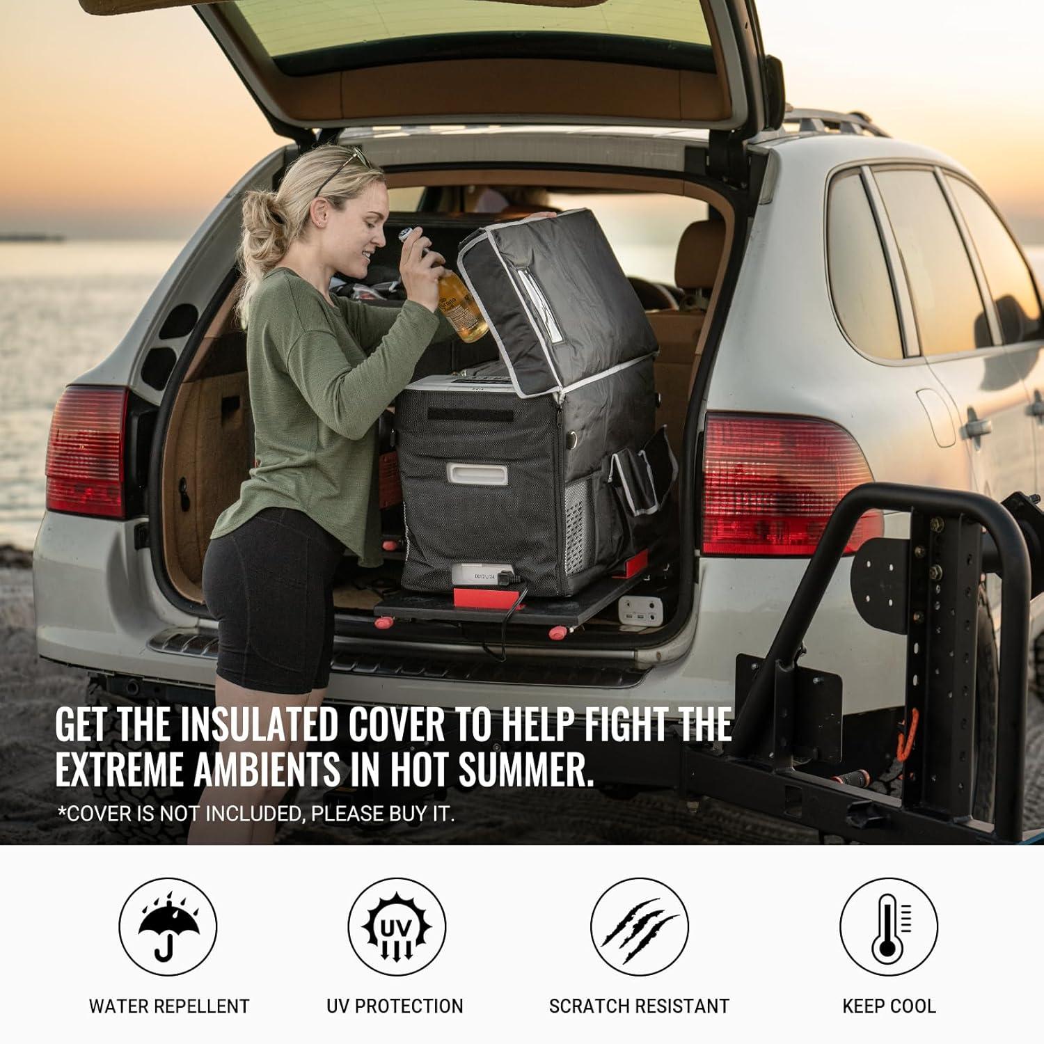 BougeRV Portable Car Refrigerator 23 Qt, 12 Volt Refrigerator Portable Freezer Compressor Cooler with -7℉~50℉ Cooling Range, 12/24V DC 110~240V AC for RV Truck Vehicle Boat Outdoor Use Gray