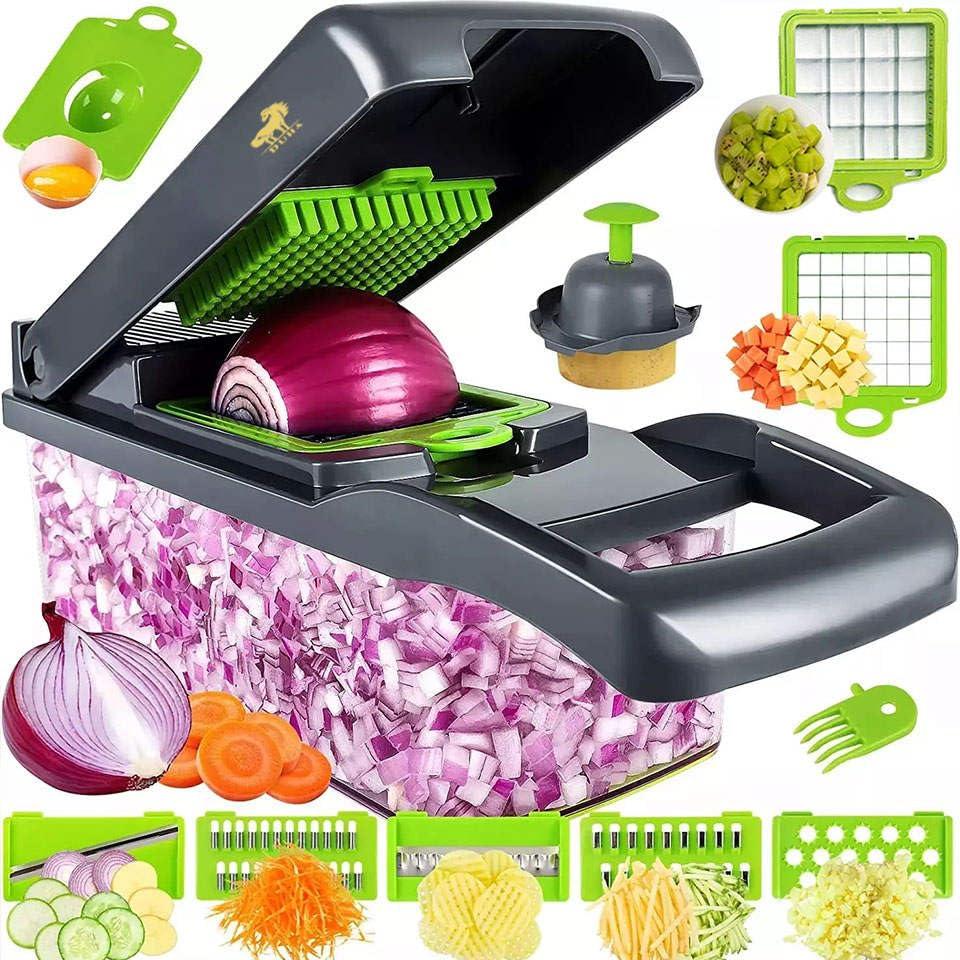 Vegetable Chopper,Pro Onion Chopper,14 in1 Multifunctional Food Chopper,Kitchen Veggie Chopper with 8 Blades,Vegetable Chopper With Container ,Vegetable Slicer Dicer Cutter,Salad,Garlic Chopper