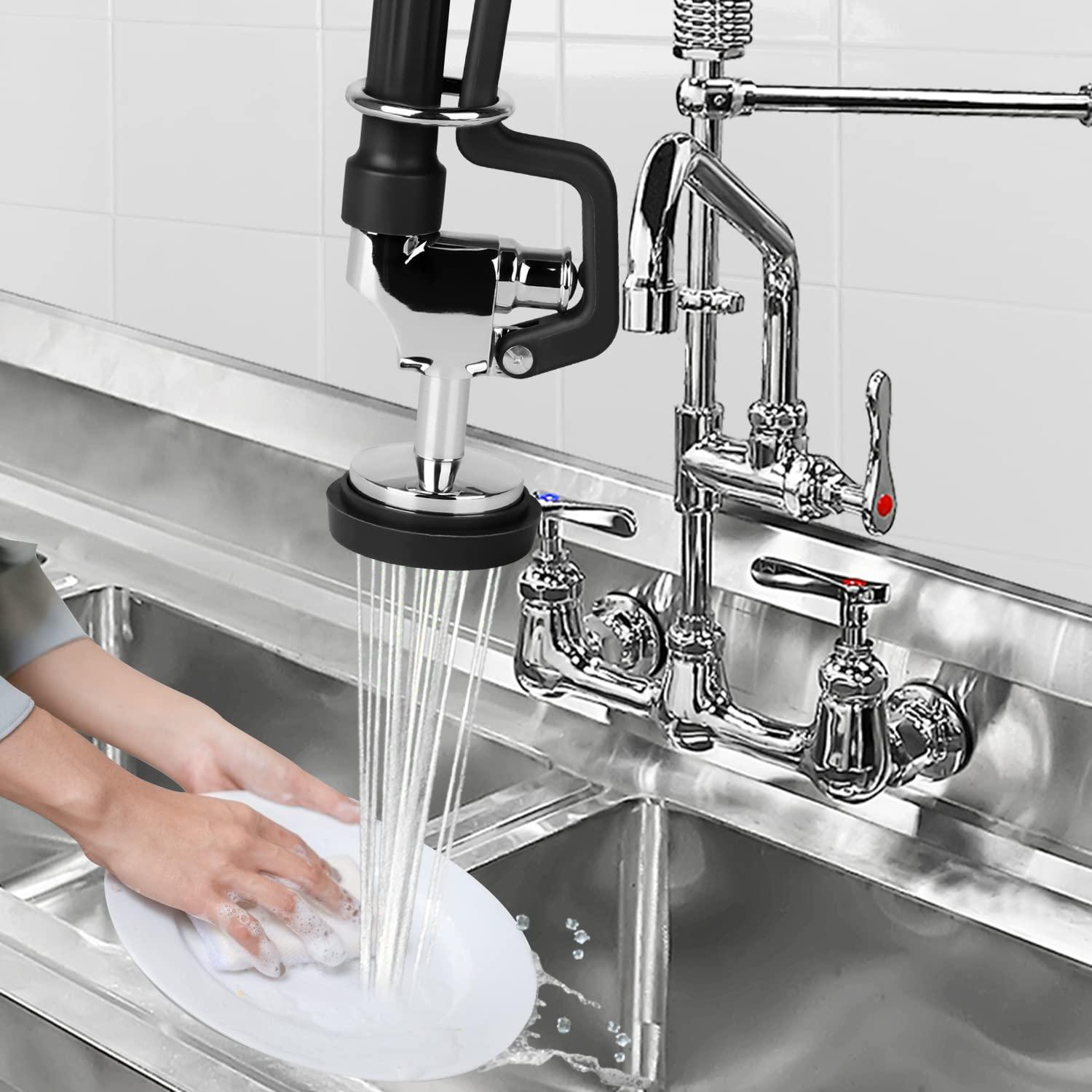 KWODE Pre-rinse Spray Valve Head for All Commercial Kitchen Sink Faucet, High Pressure Dish Sprayer Nozzle with Hand Grip Assembly Replacement Kit for Restaurant Industrial Faucets Black
