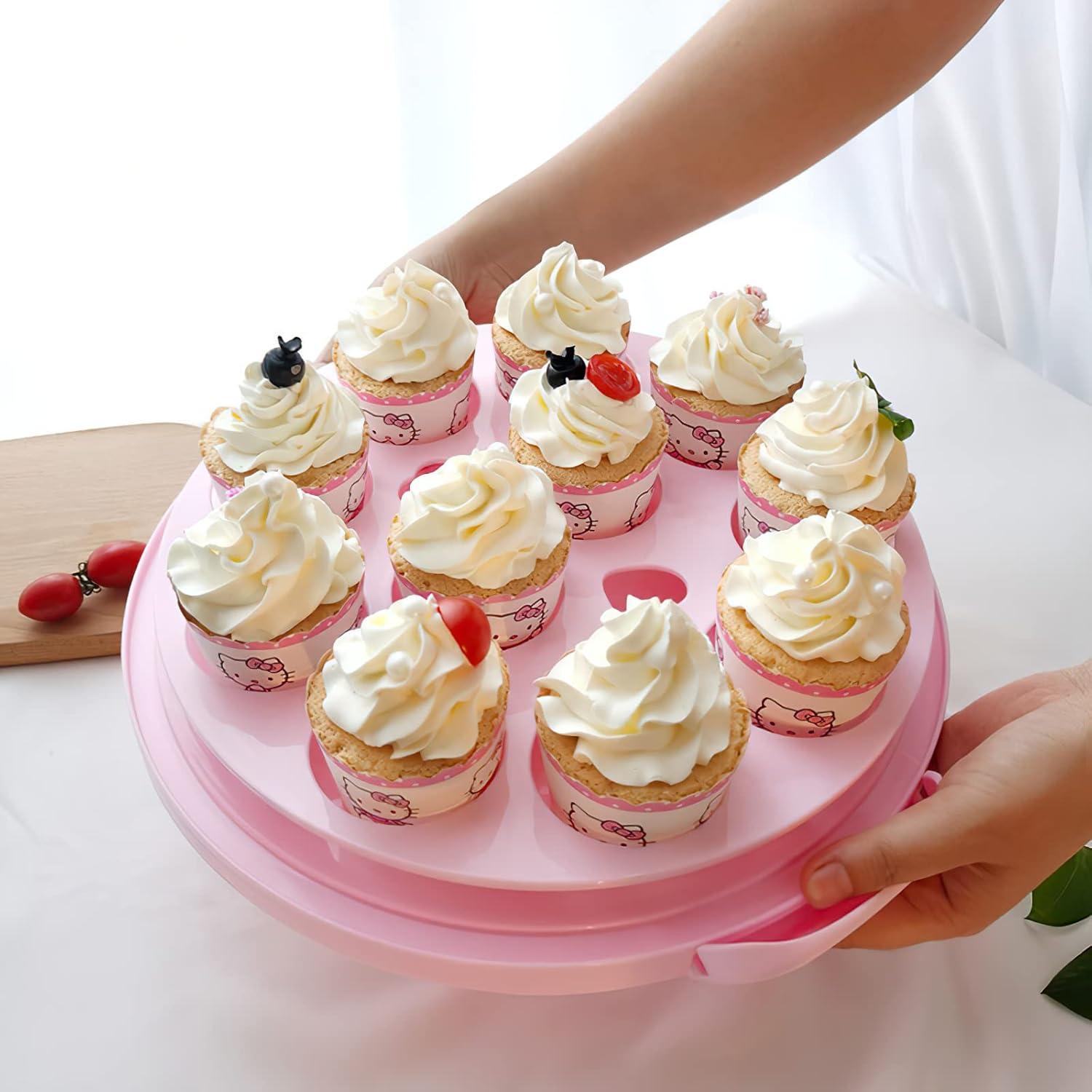 Pink 10-Inch Round Cake Stand with Lid and Handle