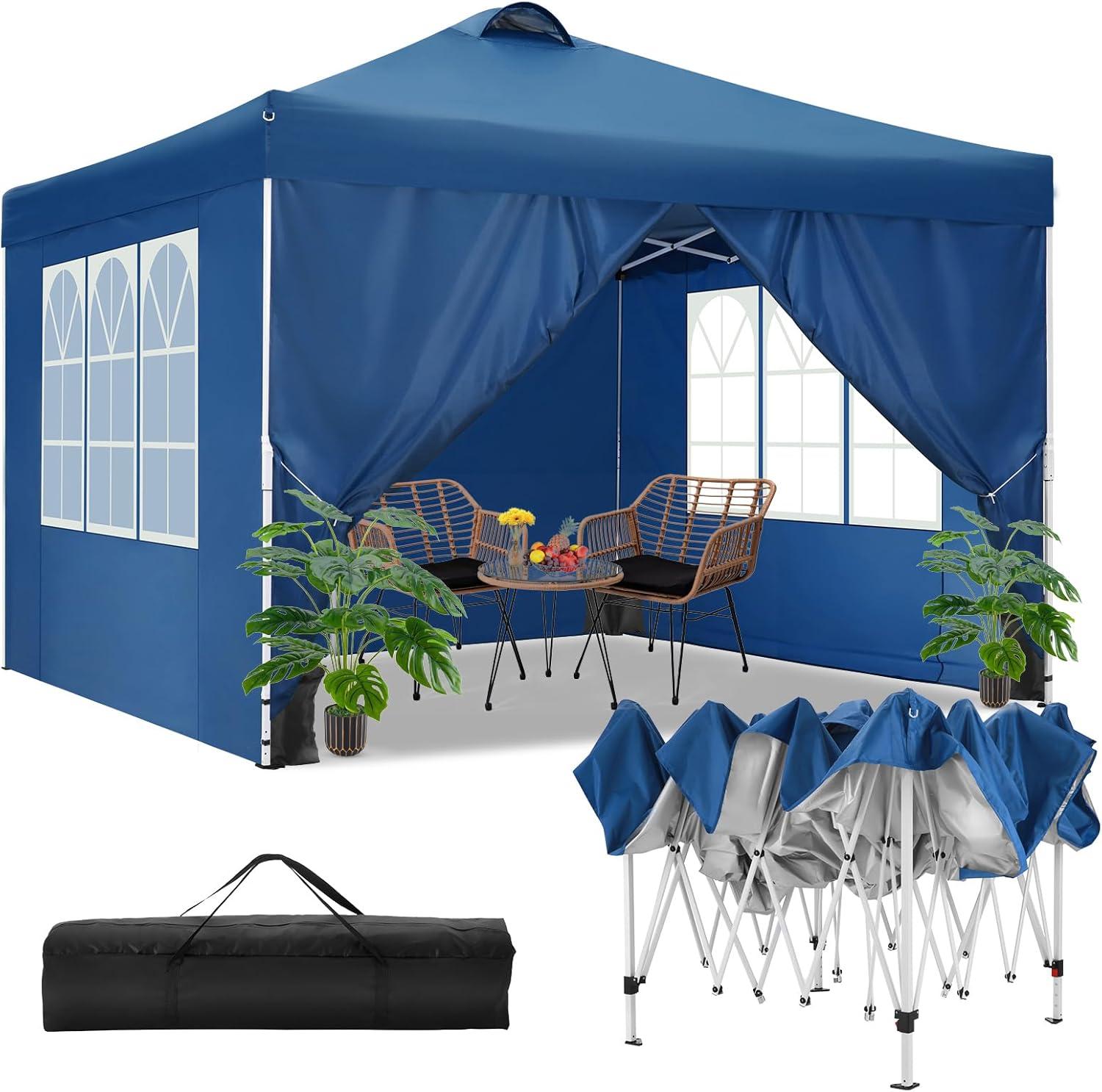 Blue 10' x 10' Waterproof Metal Frame Pop-Up Canopy Tent with Sidewalls