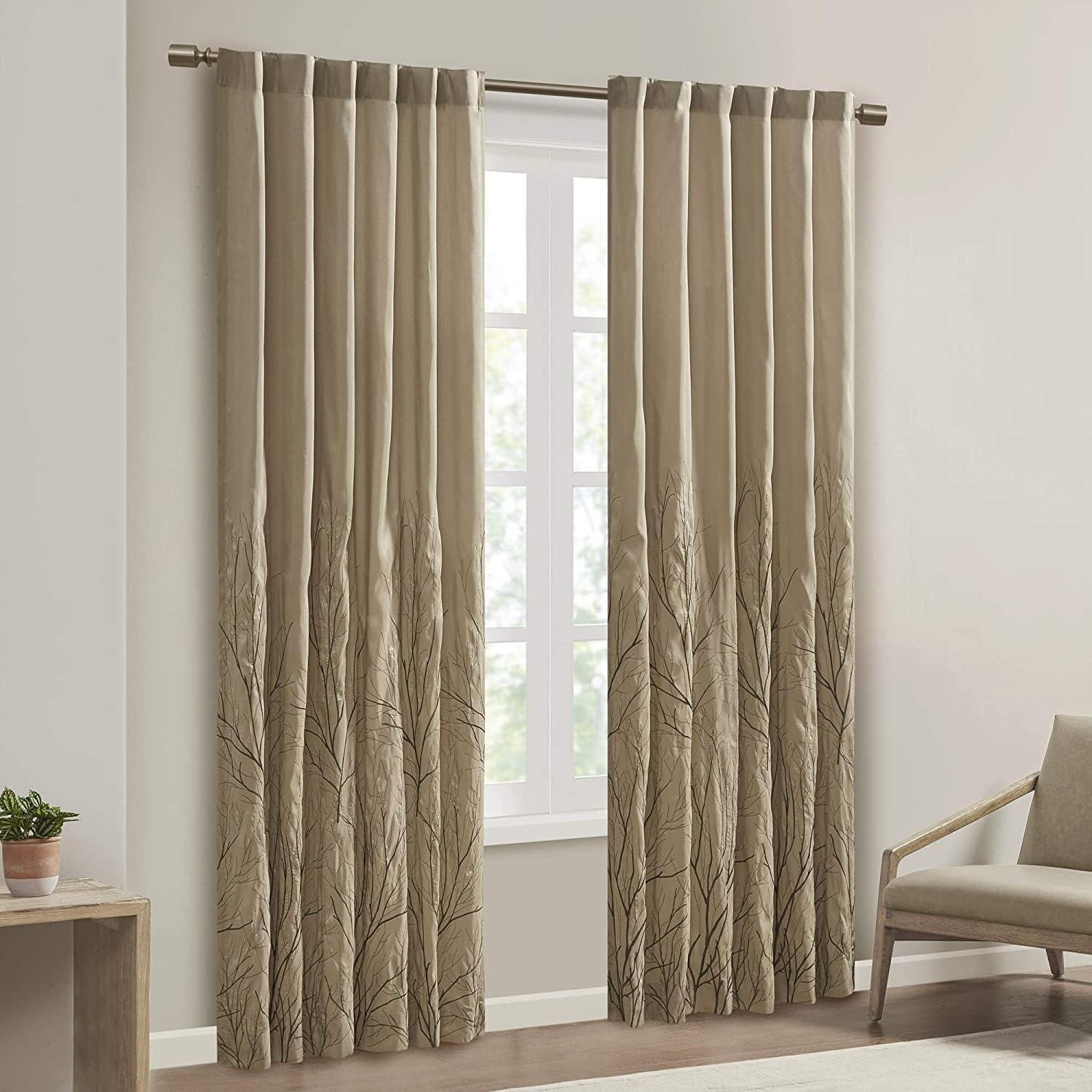 Andora Embroidered Branch Rod Pocket Single Curtain Panel