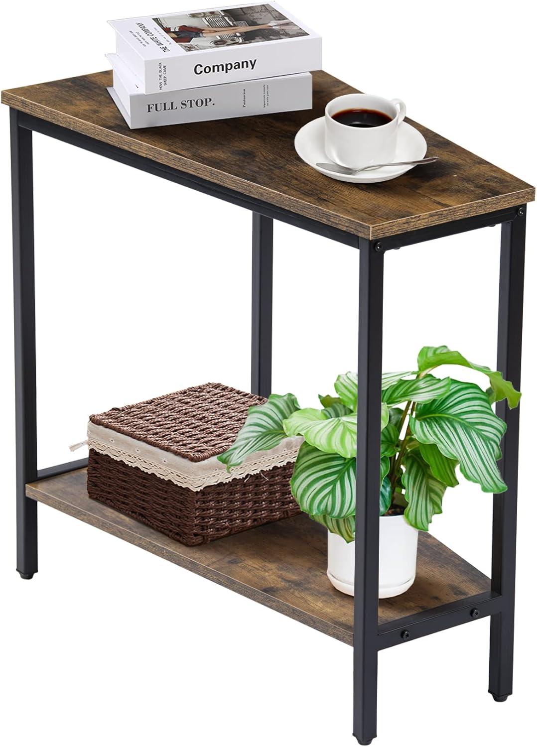 Wedge End Table - Triangle Recliner Side Table for Corners & Small Spaces - Narrow Rectangle Magazine Rack - Tall Slim Design