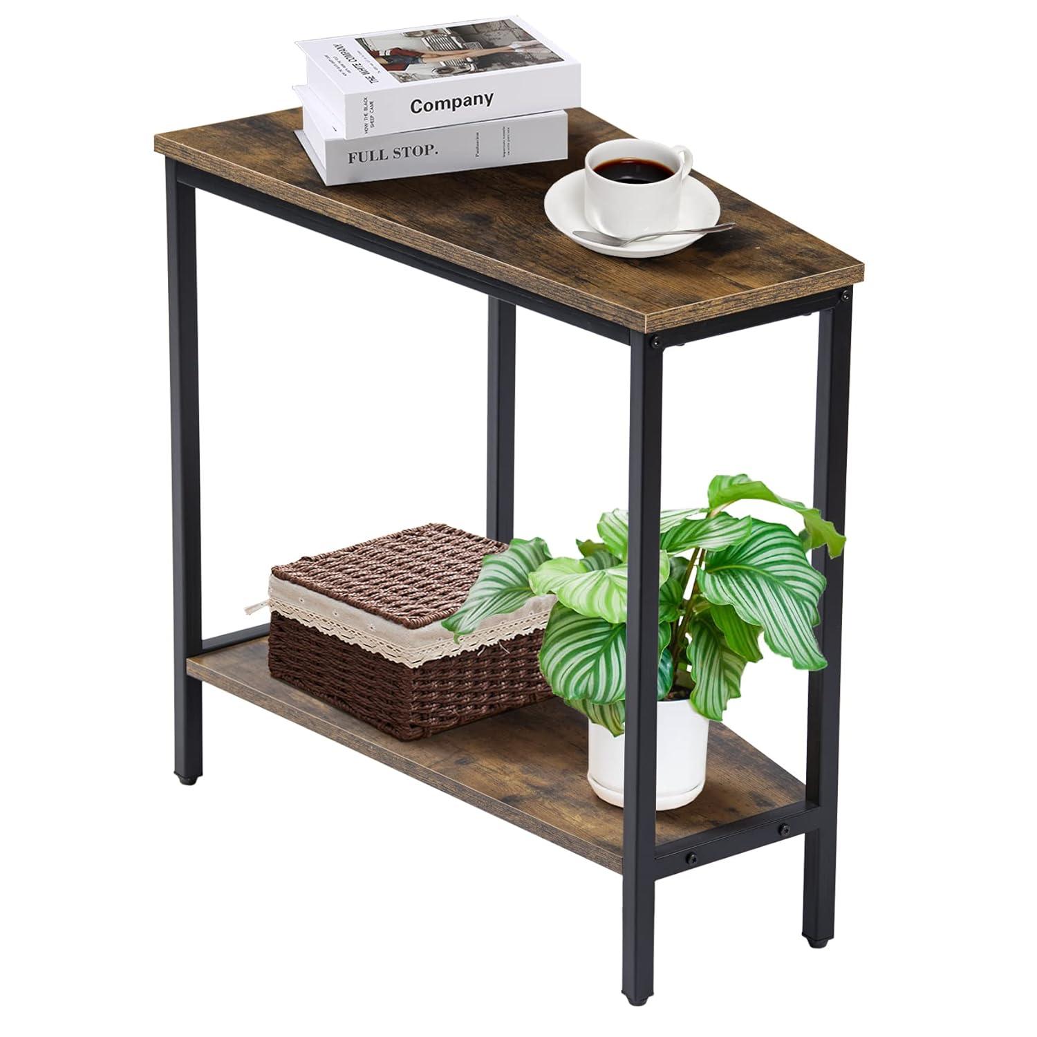 Wedge End Table - Triangle Recliner Side Table for Corners & Small Spaces - Narrow Rectangle Magazine Rack - Tall Slim Design