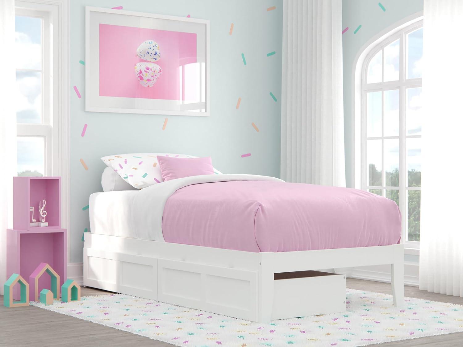 Queen Colorado Bed with USB Turbo Charger and 2 XL Drawers White - AFI: Mid-Century Modern, No Box Spring Needed