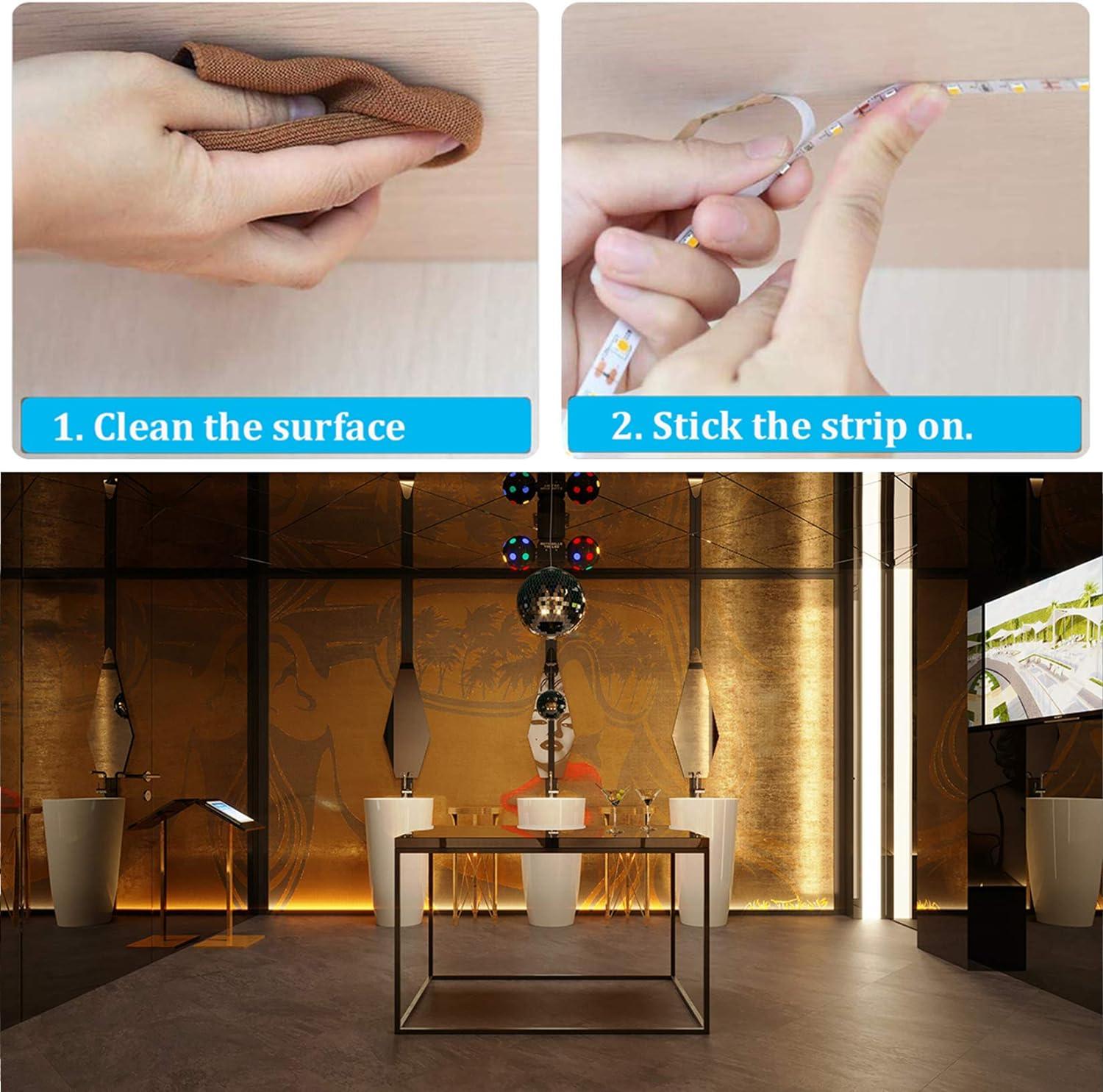 Warm White Dimmable LED Strip Lights: 16.4ft, RF Remote, ETL Listed Adapter