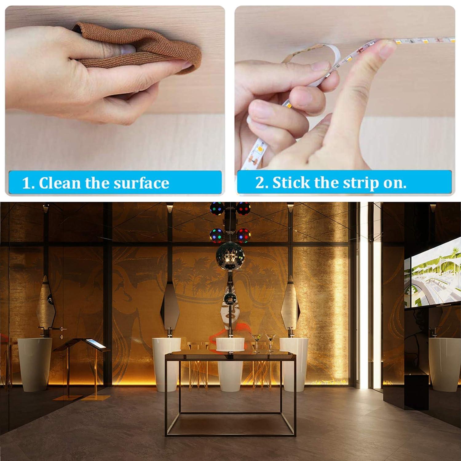 Warm White Dimmable LED Strip Lights: 16.4ft, RF Remote, ETL Listed Adapter