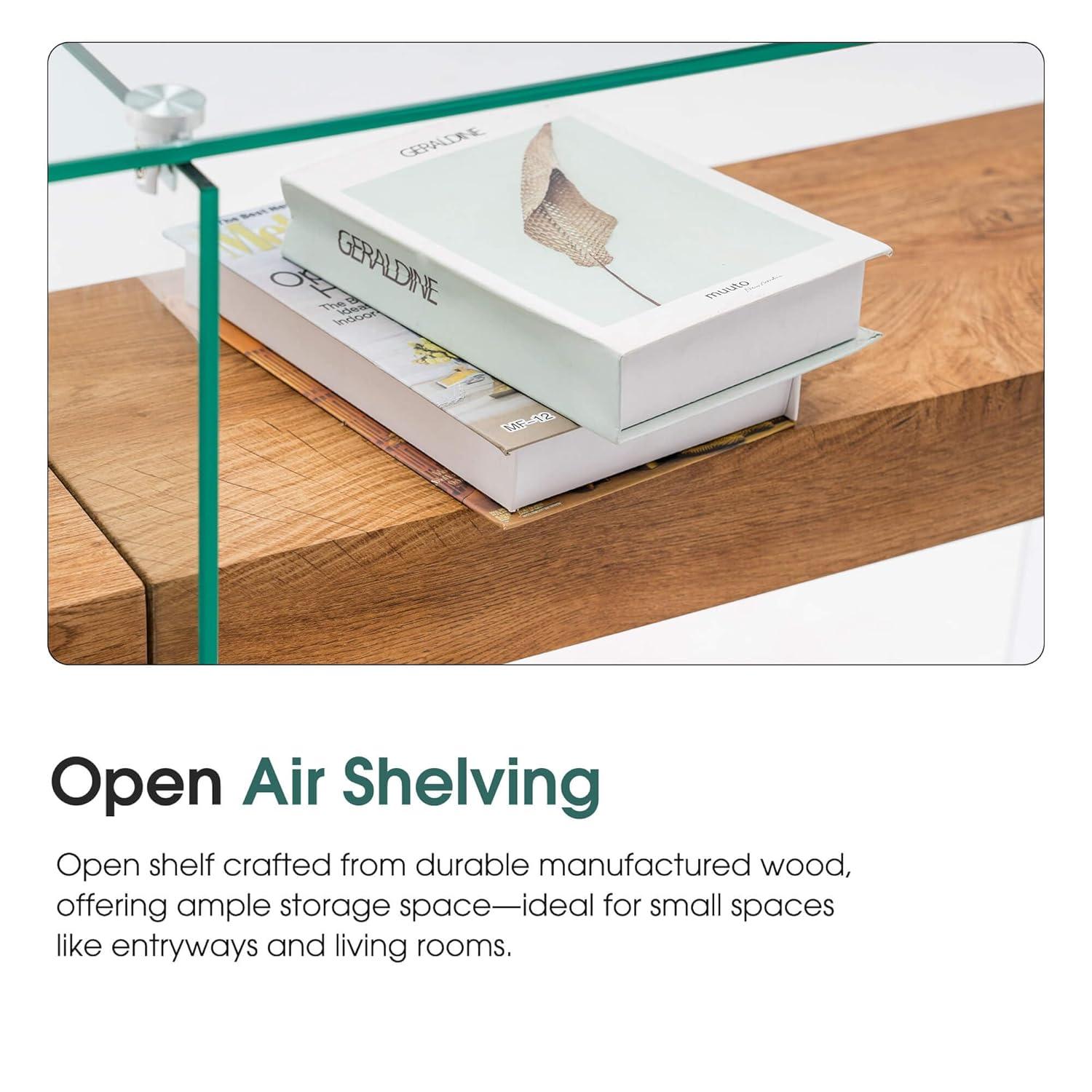 Ivinta Narrow Glass Console Table with Storage Modern Sofa Table Entryway Table Glass Writing Desk Small Computer Desk TV Table Buffet Table Modern Accent Table for Small Space Living Room Hallway