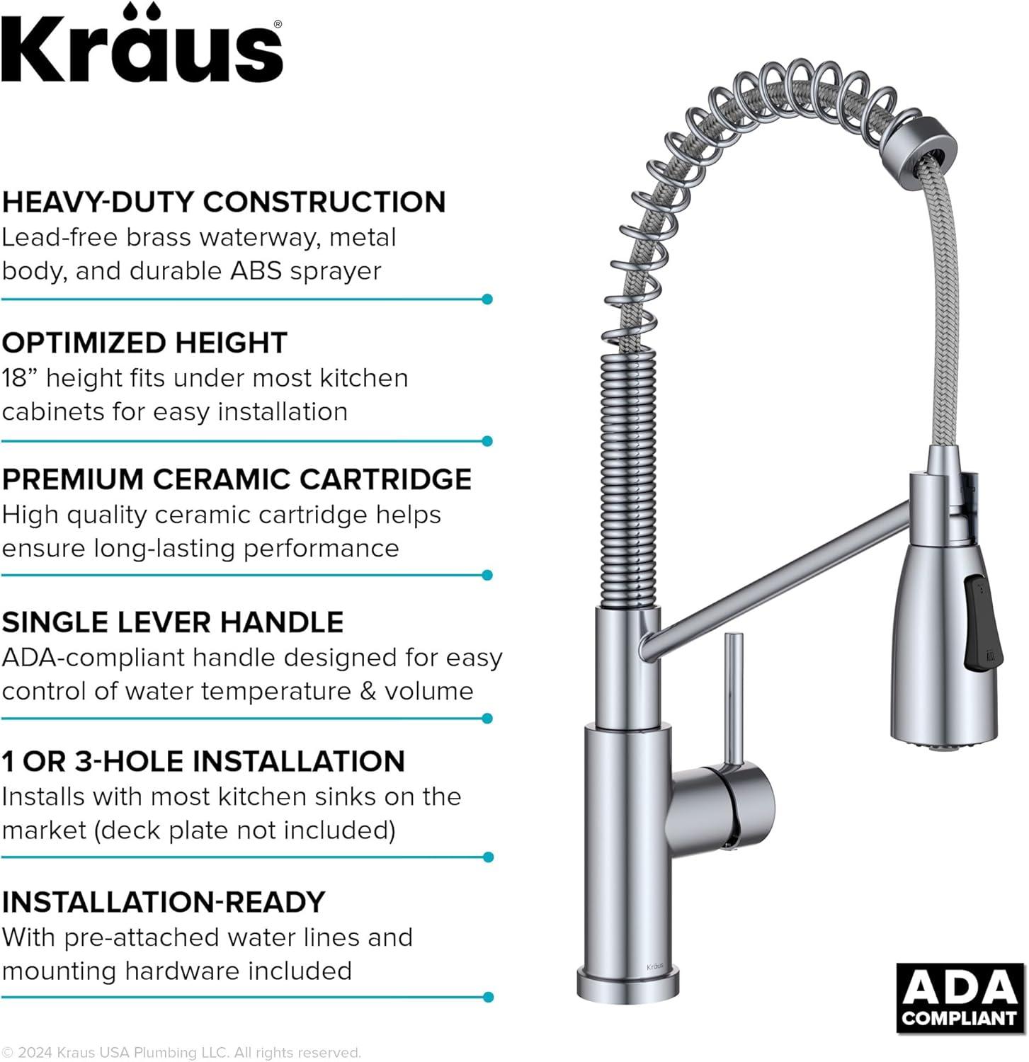 KRAUS Bolden Commercial Style 2-Function Single Handle Pull Down Kitchen Faucet