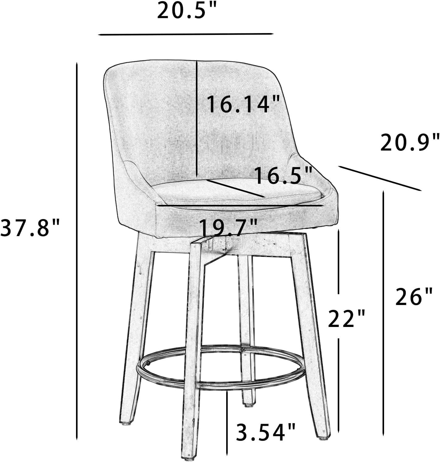 CHITA 26 inch Upholstered Swivel Faux Leather Counter Bar Stools with Back & Wood Legs Set of 2, Pure White