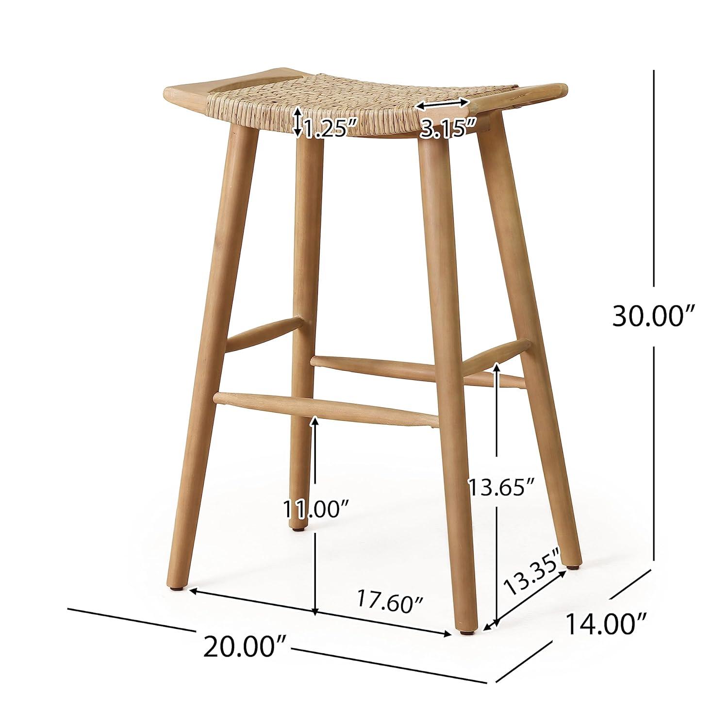 Pulaski 4pk Outdoor Acacia Wood Bar Stools with Wicker - Light Brown - Christopher Knight Home