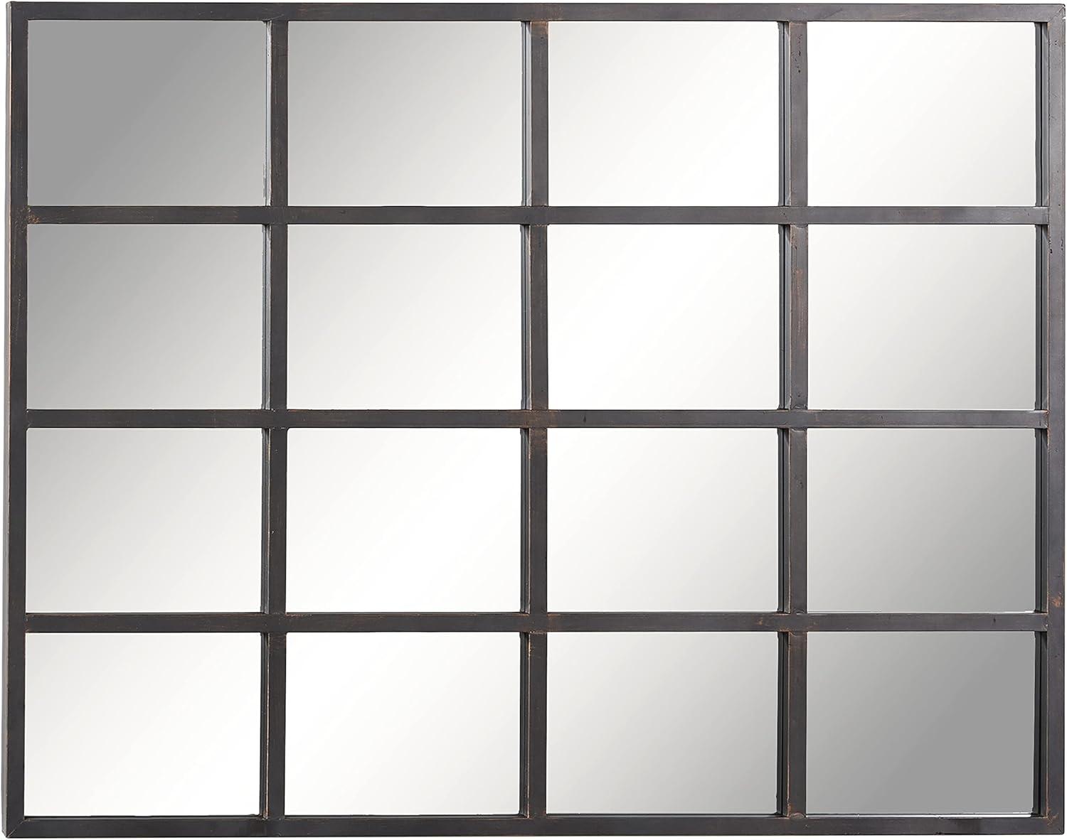 Glass Window Pane Inspired Wall Mirror Black - Olivia & May: Industrial Style, 45x35.38", Iron Frame