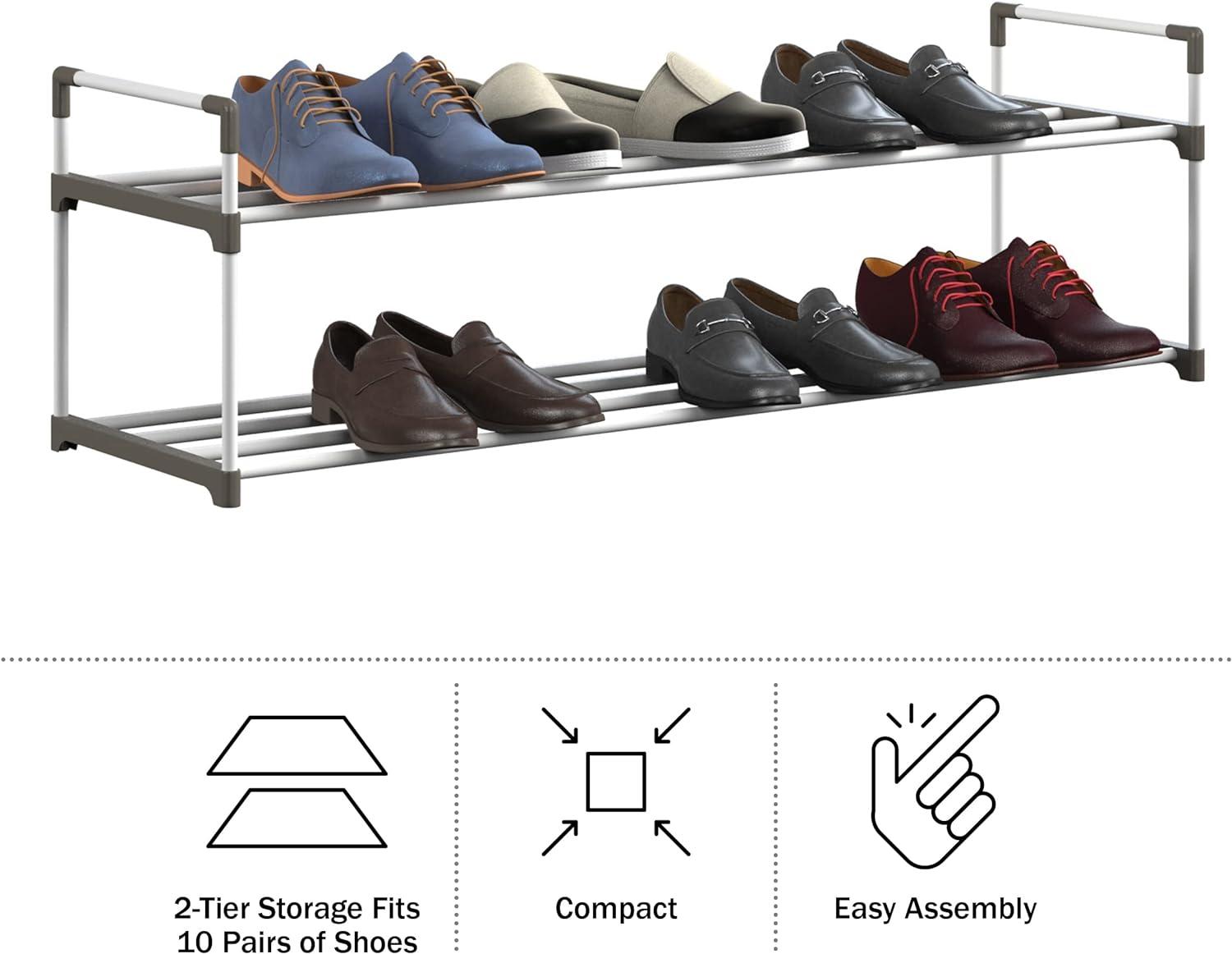 Home-Complete 2-Tier Shoe Rack for 10 Pairs, White