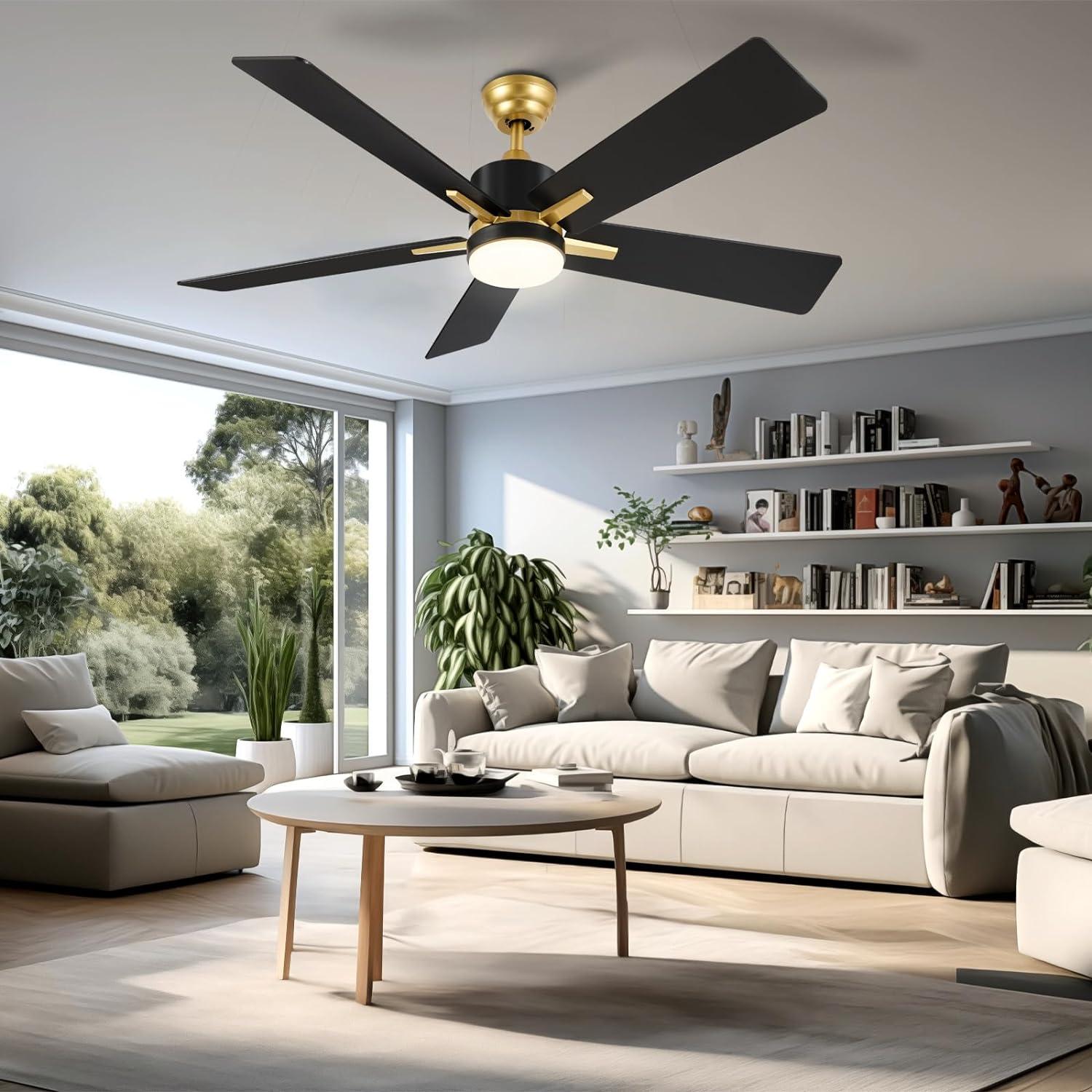 Ulker 52'' 5-Blade Indoor Downrod Mount Ceiling Fan with LED Light and Remote