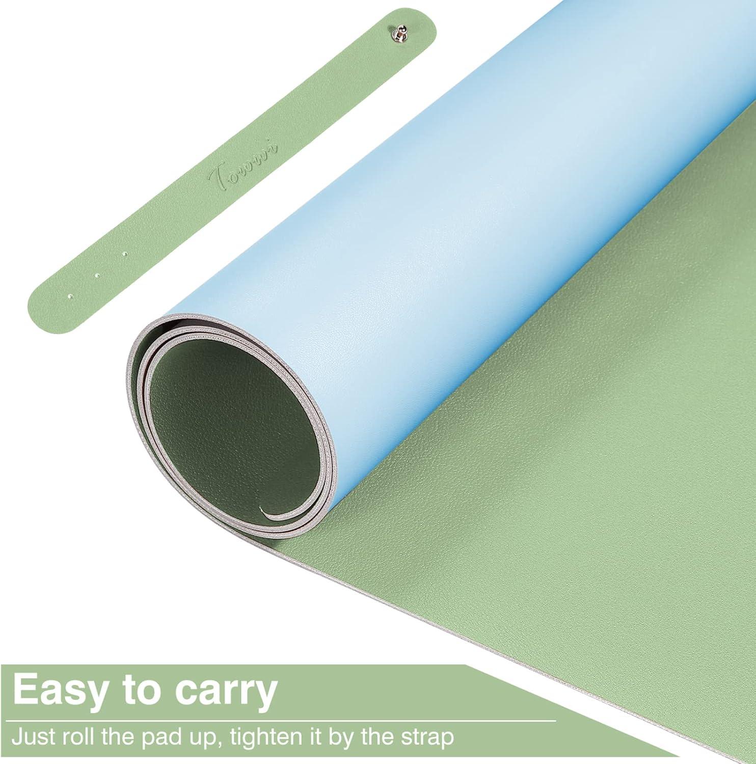 TOWWI Dual Sided Desk Pad, 24" x 14" PU Leather Desk Mat, Waterproof Desk Blotter Protector Mouse Pad (Dark Green/Light Green)