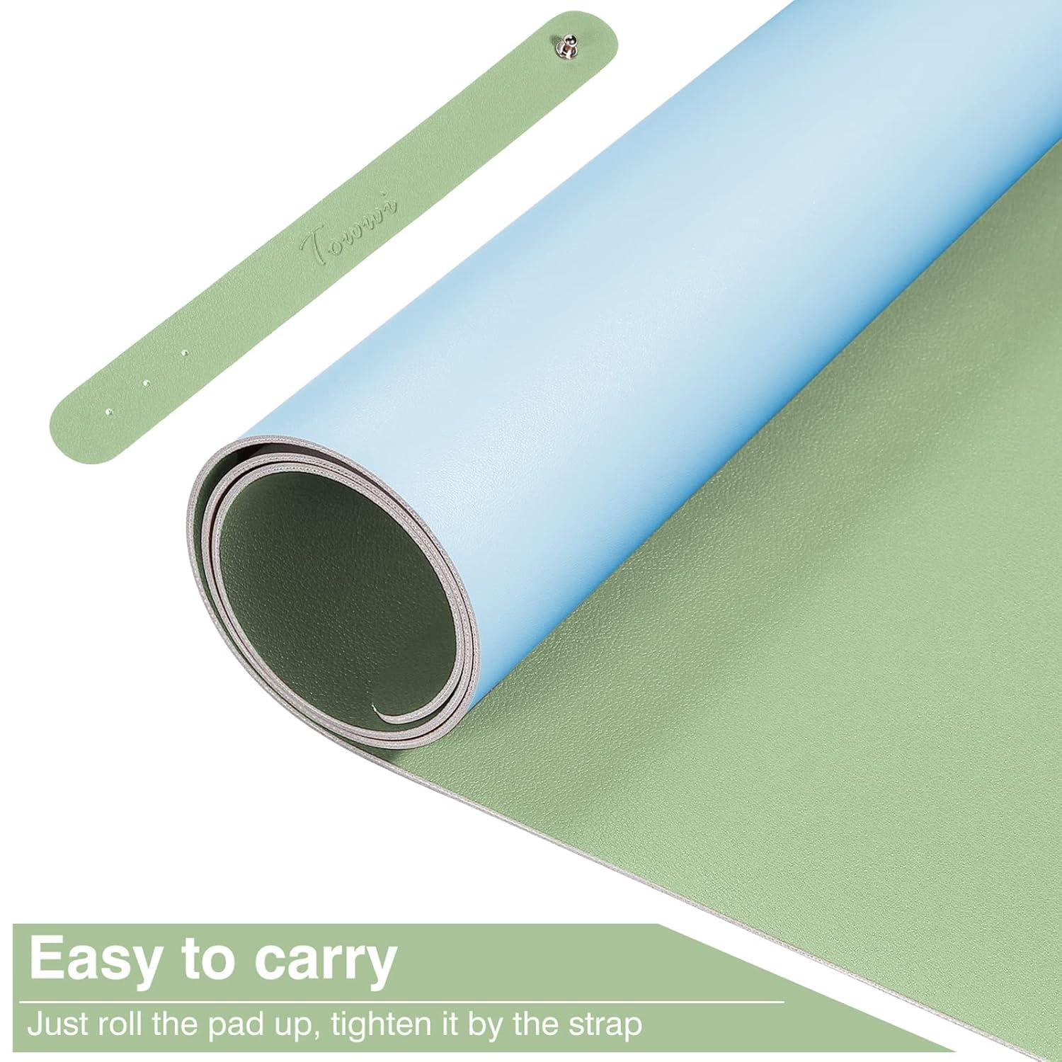 TOWWI Dual Sided Desk Pad, 24" x 14" PU Leather Desk Mat, Waterproof Desk Blotter Protector Mouse Pad (Dark Green/Light Green)