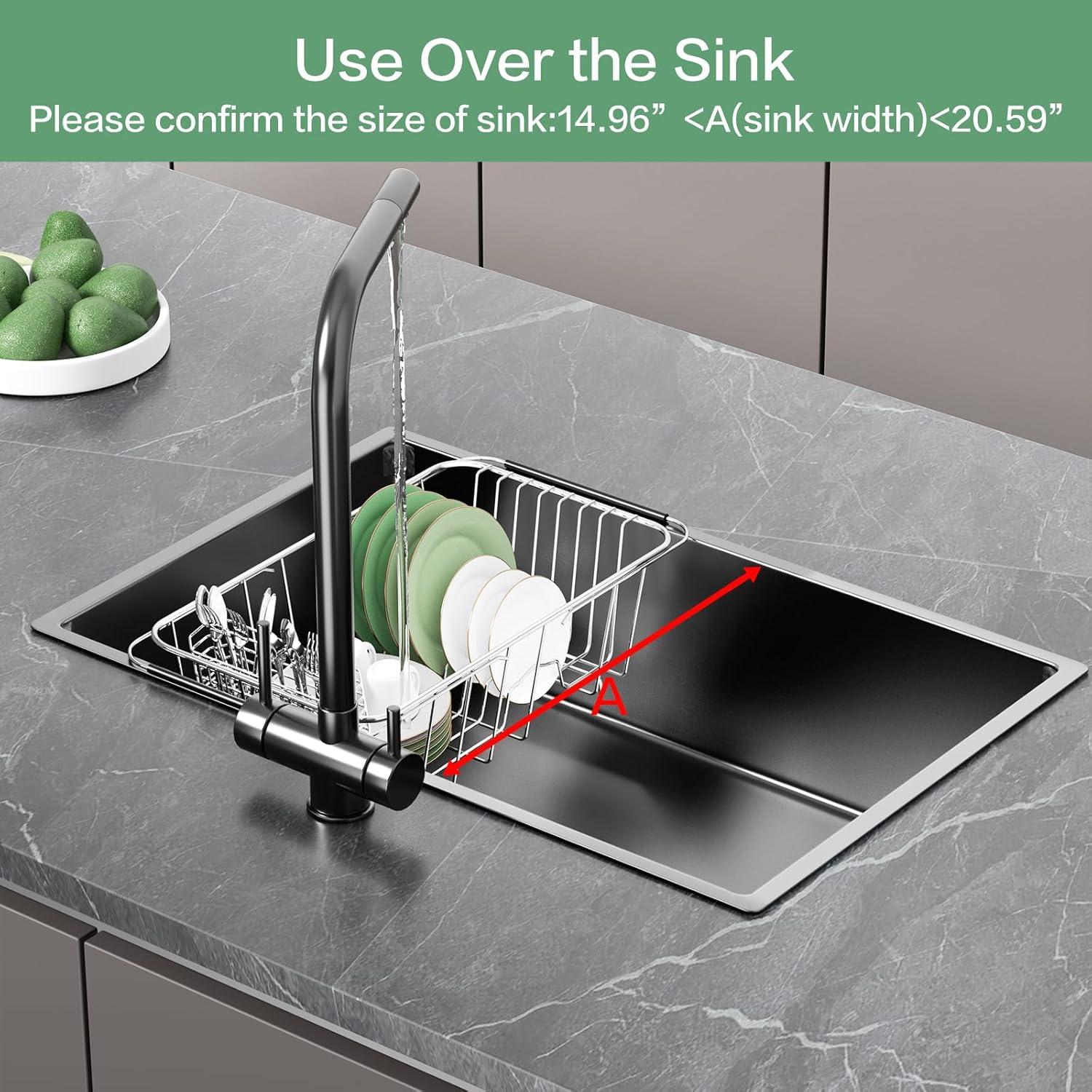 Adjustable Stainless Steel Dish Rack with Utensil Holder