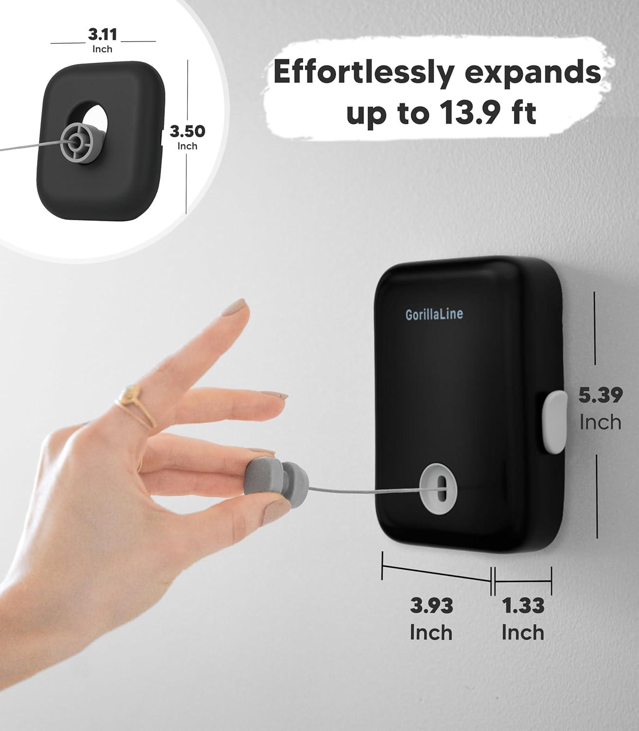 GorillaLine - Retractable Clothesline Indoor Outdoor Clothes Line - Heavy Duty Clothes Drying Laundry Line - Wall Mounted Drying Rack - Air Dry Clothing