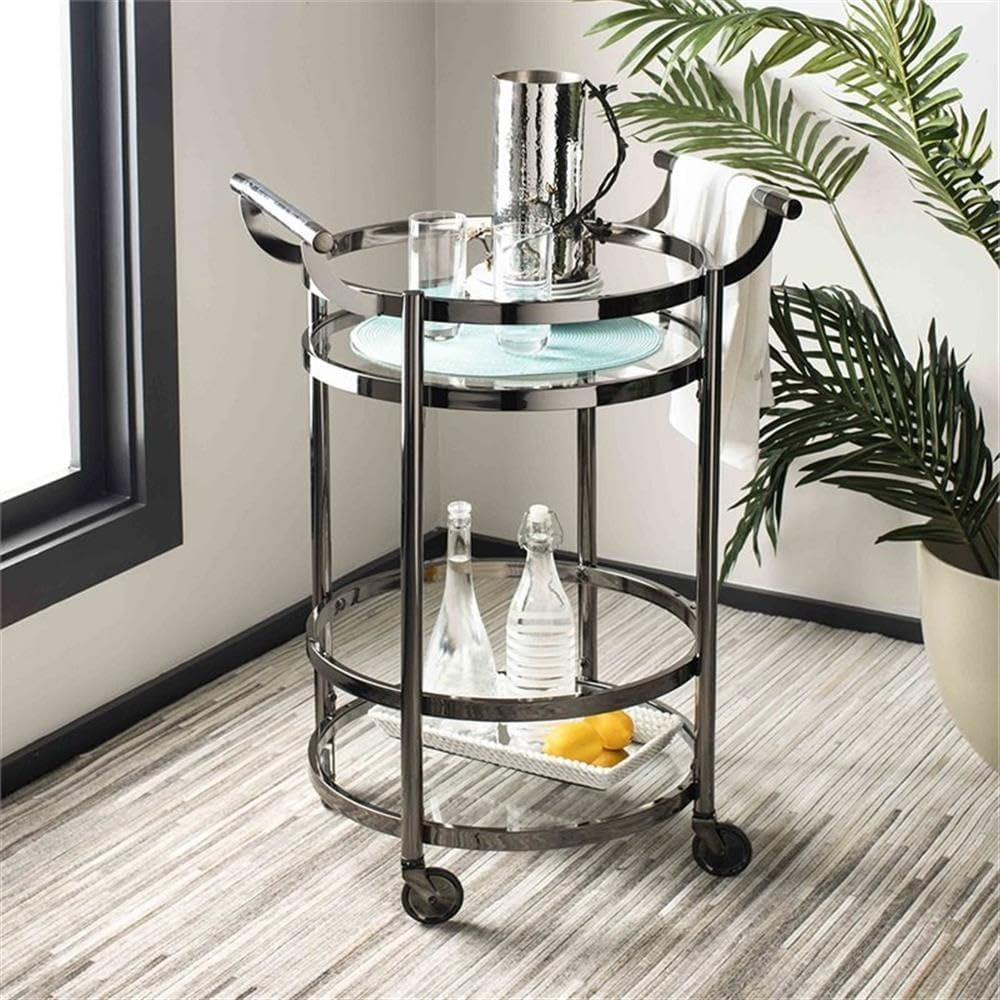 Sienna 2 Tier Round Bar Cart - BCT8001B - Gold/Glass - Safavieh