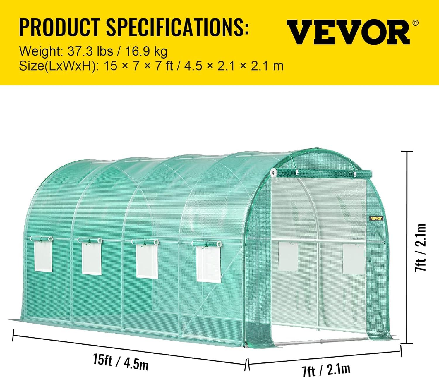 Green Walk-In Tunnel Greenhouse with Zippered Door and Windows