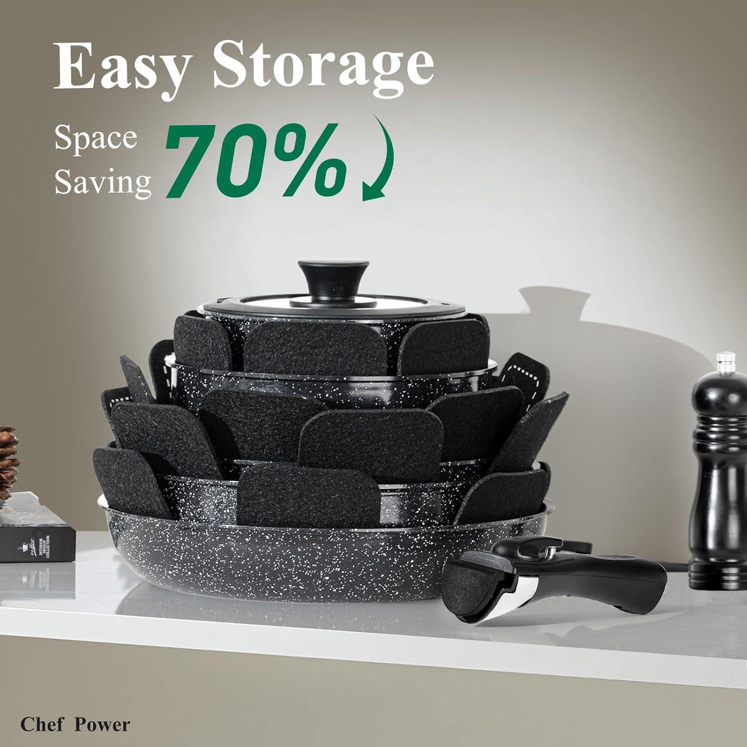 Rock Stone Black 19-Piece Nonstick Stainless Steel Cookware Set