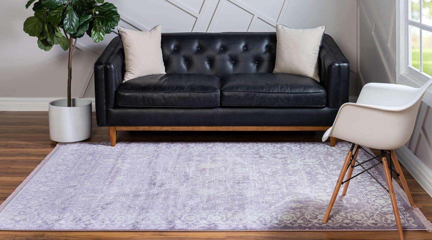 Purple and Ivory Abstract Synthetic Easy Care Area Rug