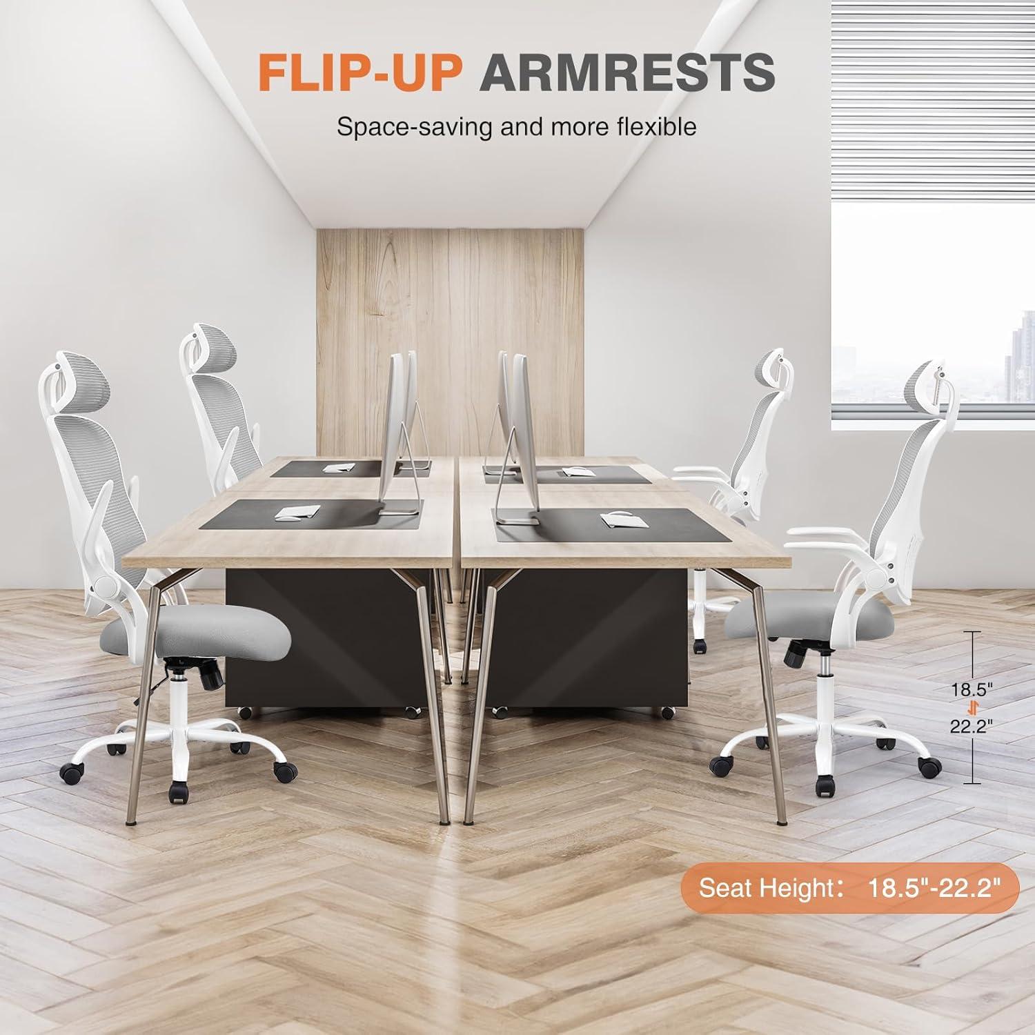 Sweetcrispy Office Computer Desk Managerial Executive Chair, Ergonomic Mid-Back Mesh Rolling Work Swivel Chairs with Wheels, Comfortable Lumbar Support, Comfy Arms for Home,Bedroom,Study,Student,Grey