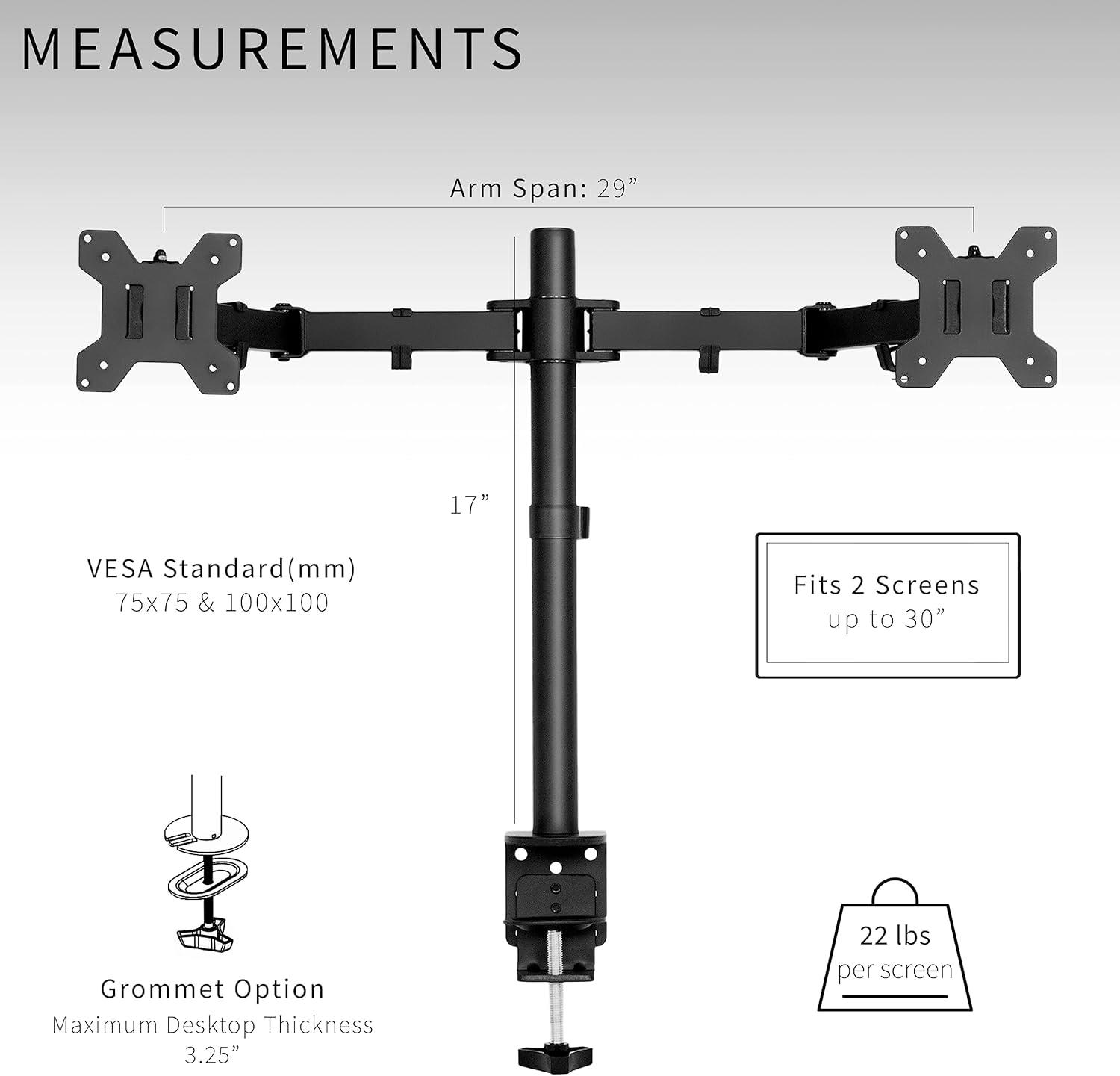 VIVO Black Dual Monitor Desk Mount Adjustable Stand, Fits Screens up to 30"