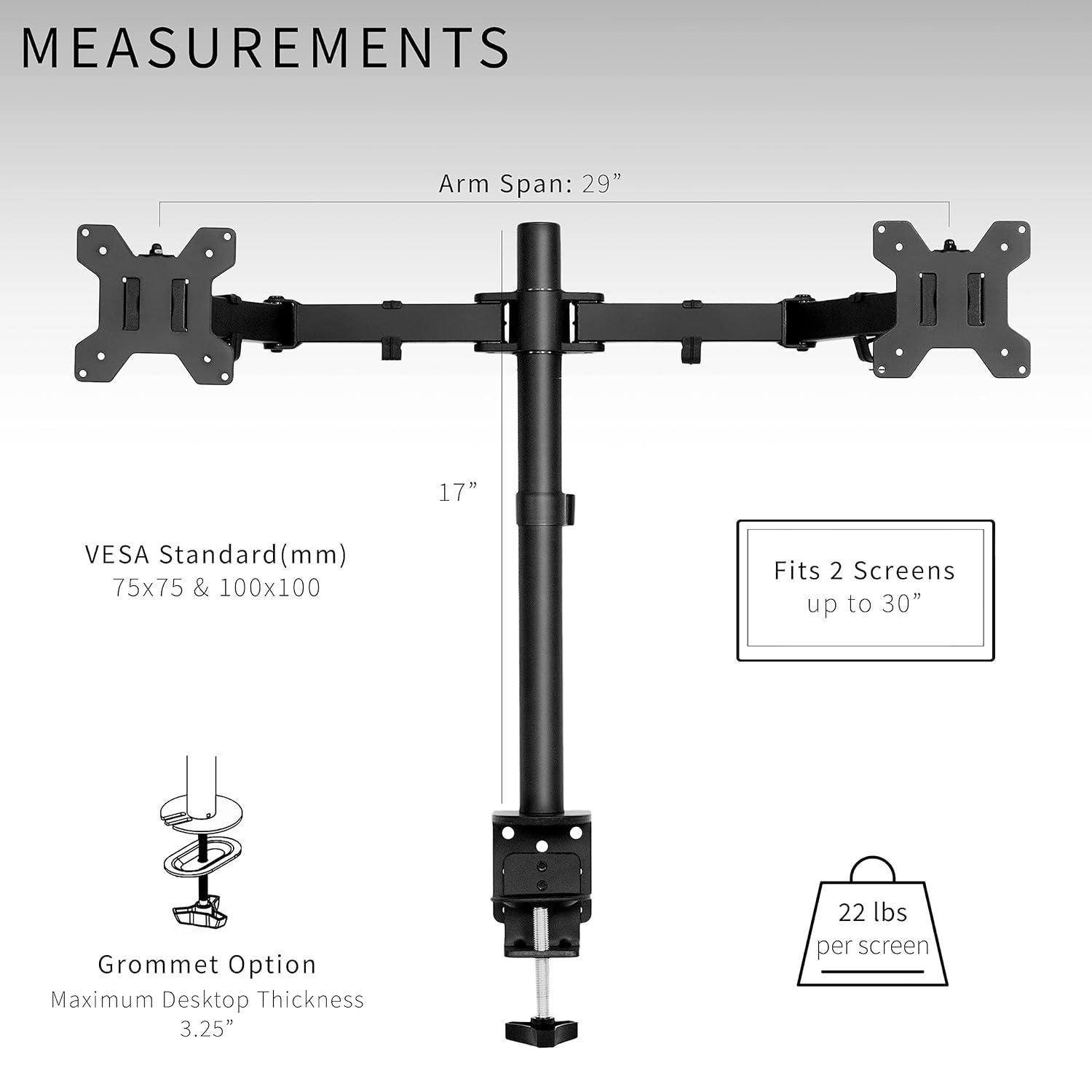 Vivo VIVO Dual Monitor Desk Mount Adjustable Stand, Fits Screens up to 30", STAND-V002 Series