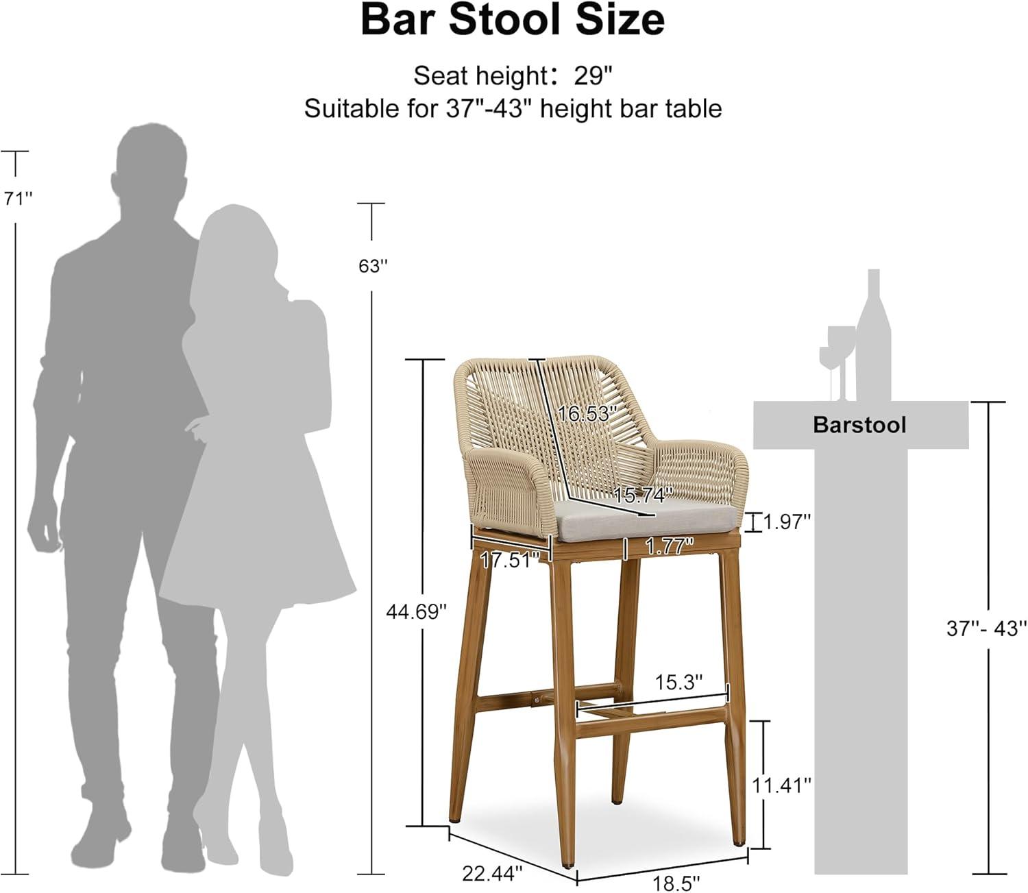 PURPLE LEAF Outdoor 24" Counter Height Bar Stools Chair Set of 2, All Weather Rattan and Aluminum Patio Bar Stool with Cushion for Indoor and Outdoor, Kitchen Island, Teak