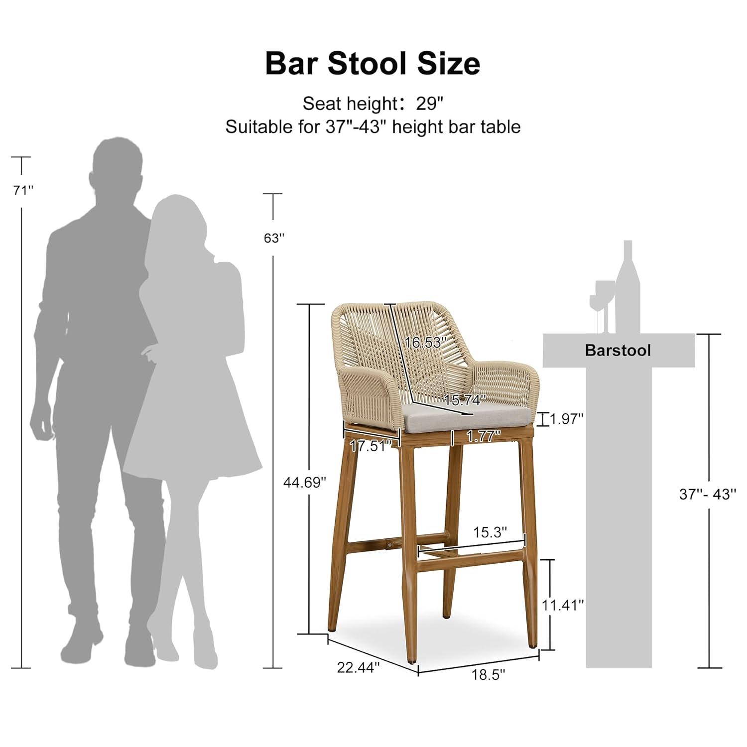 PURPLE LEAF Outdoor 24" Counter Height Bar Stools Chair Set of 2, All Weather Rattan and Aluminum Patio Bar Stool with Cushion for Indoor and Outdoor, Kitchen Island, Teak