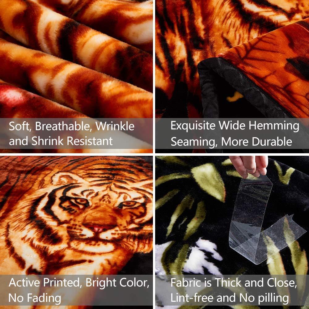 JML Fleece Blanket Heavy, 10 Pounds Plush Soft Thick Raschel Blanket for Winter, Korean Style Velvet Fleece Blanket 85" x 93"- 2 Ply A&B Printed (Tigers)