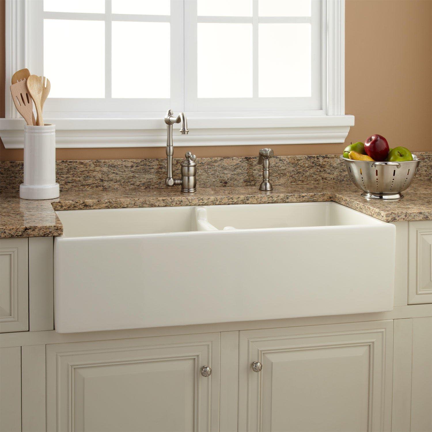 Risinger 39" White Fireclay Double Basin Farmhouse Sink