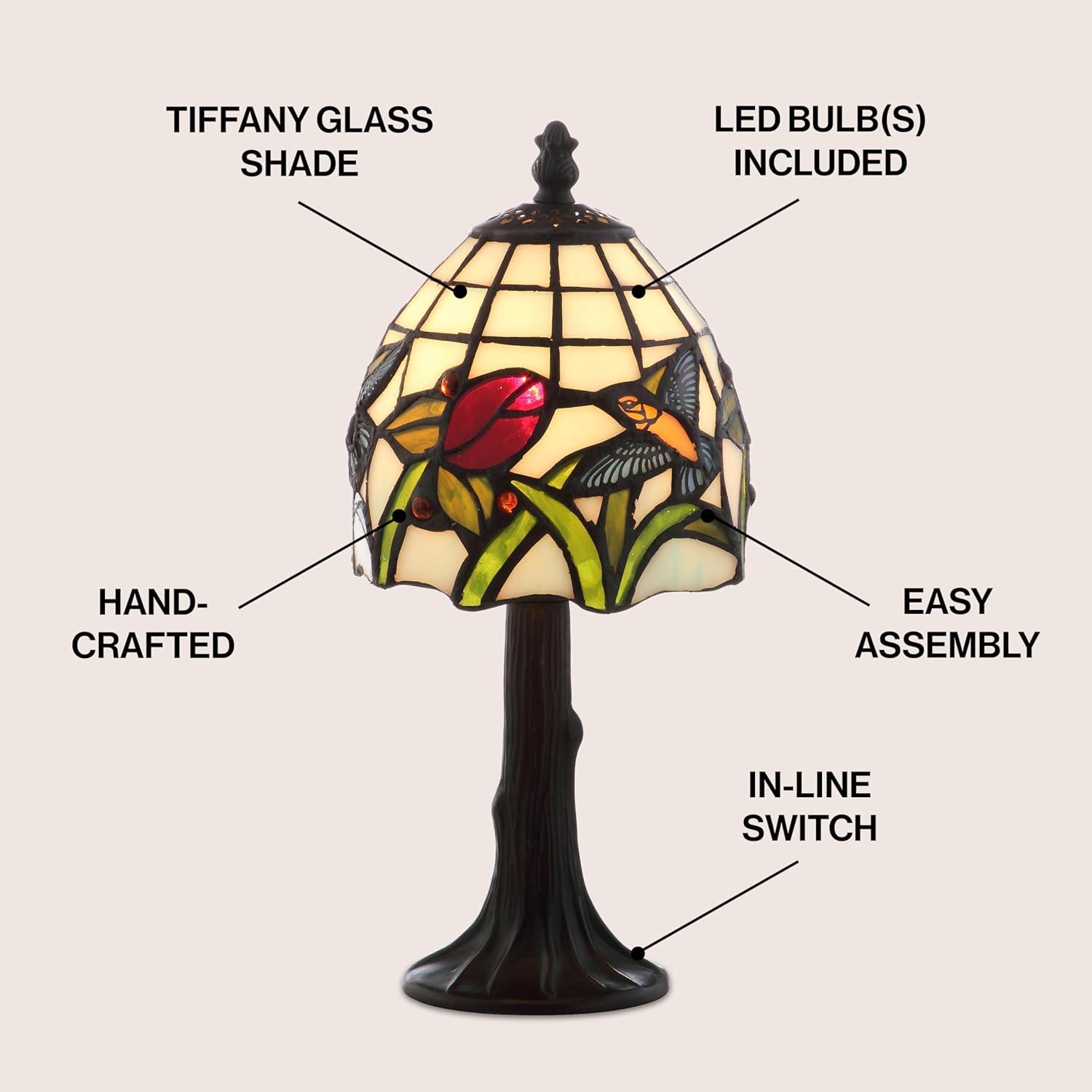 JONATHAN Y Hummingbird Tiffany-Style 12" LED Table Lamp, Bronze