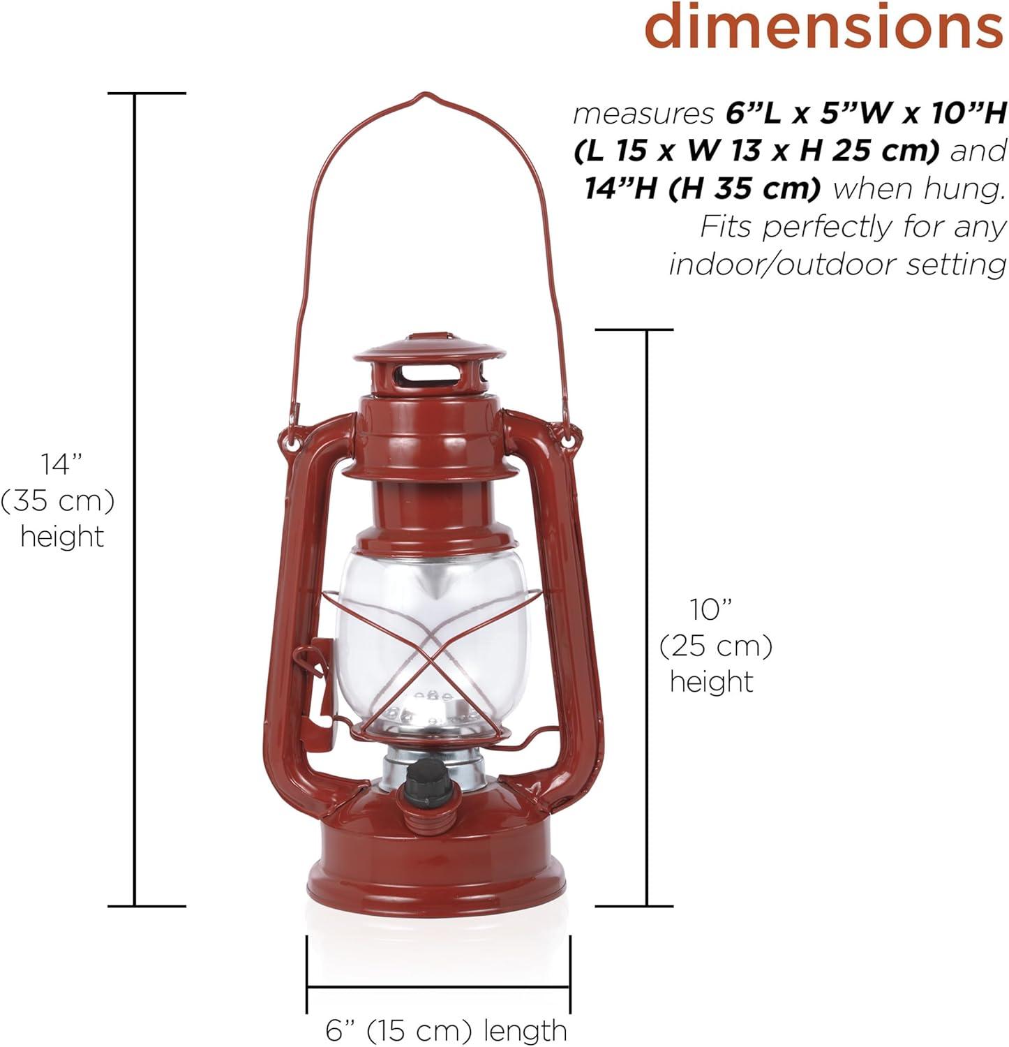 Alpine Corporation 6" x 5" x 9" Metal Hurricane Lantern with Battery-Powered LED Light, Red